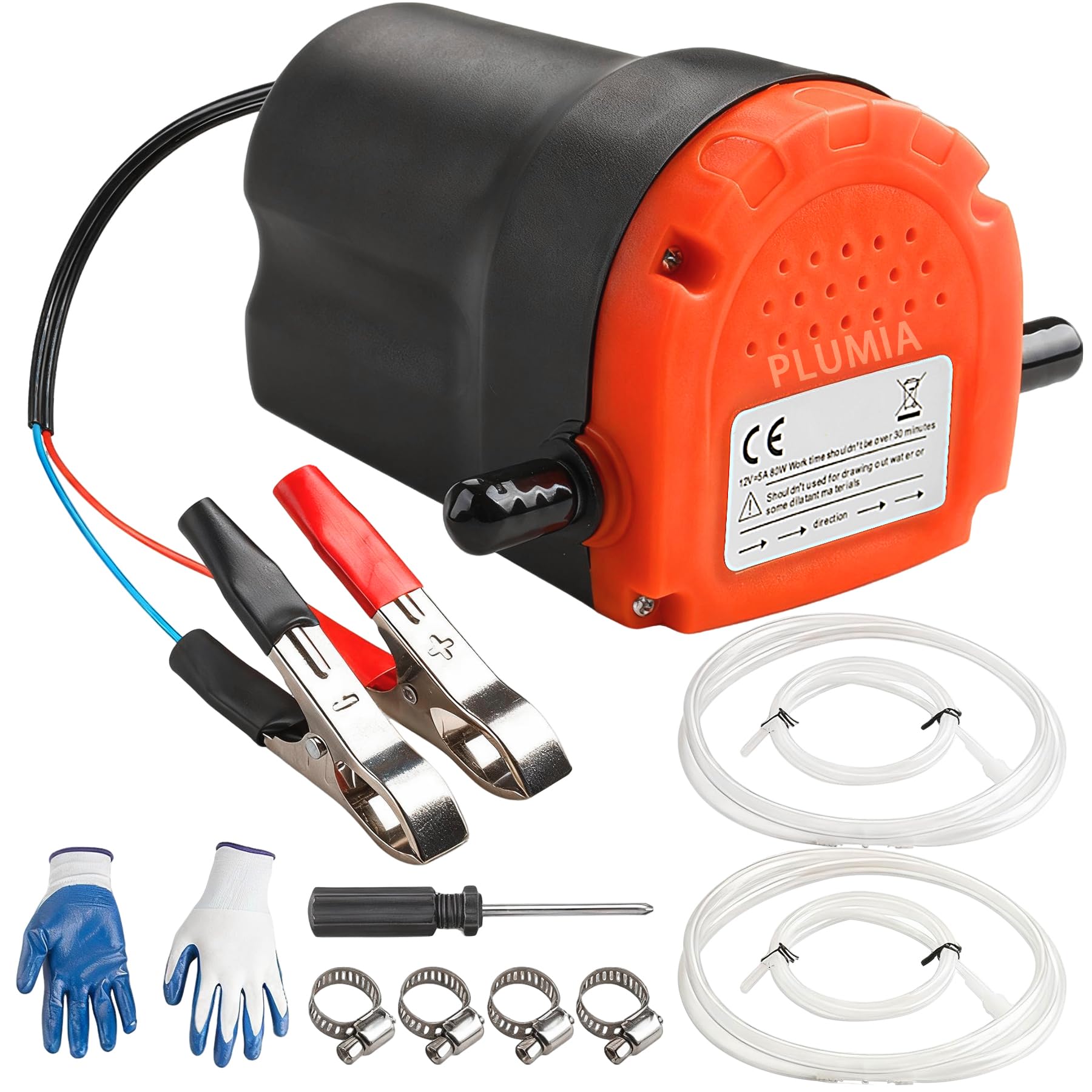 PLUMIA Oil Change Pump Extractor 12V 80W, Upgraded Diesel Fluid Scavenge Suction Oil Transfer Pump with Tube, Marine Oil Change Pump and Electric Oil Pump, For Boat Car Motorcycle ATV
