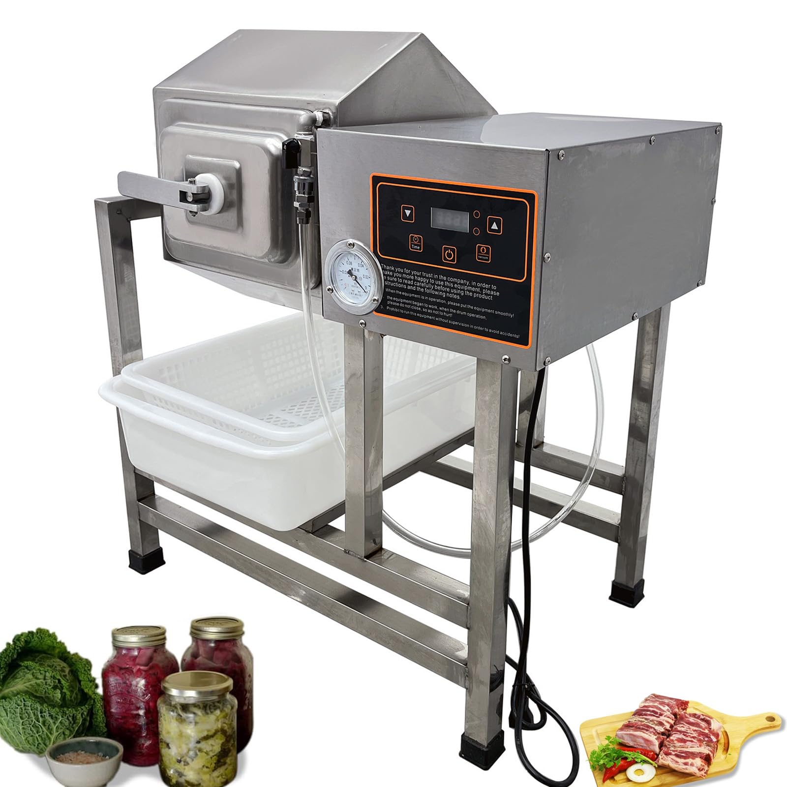 INTSUPERMAI 110V Meat & Vegetable Vacuum Tumbler Marinating Machine, 45L Vacuum Tumbler Marinator, 350W Food Vacuum Marinator, 0-99 Min Time Setting, Meat Tenderizer & Vacuum Marinator for Chef