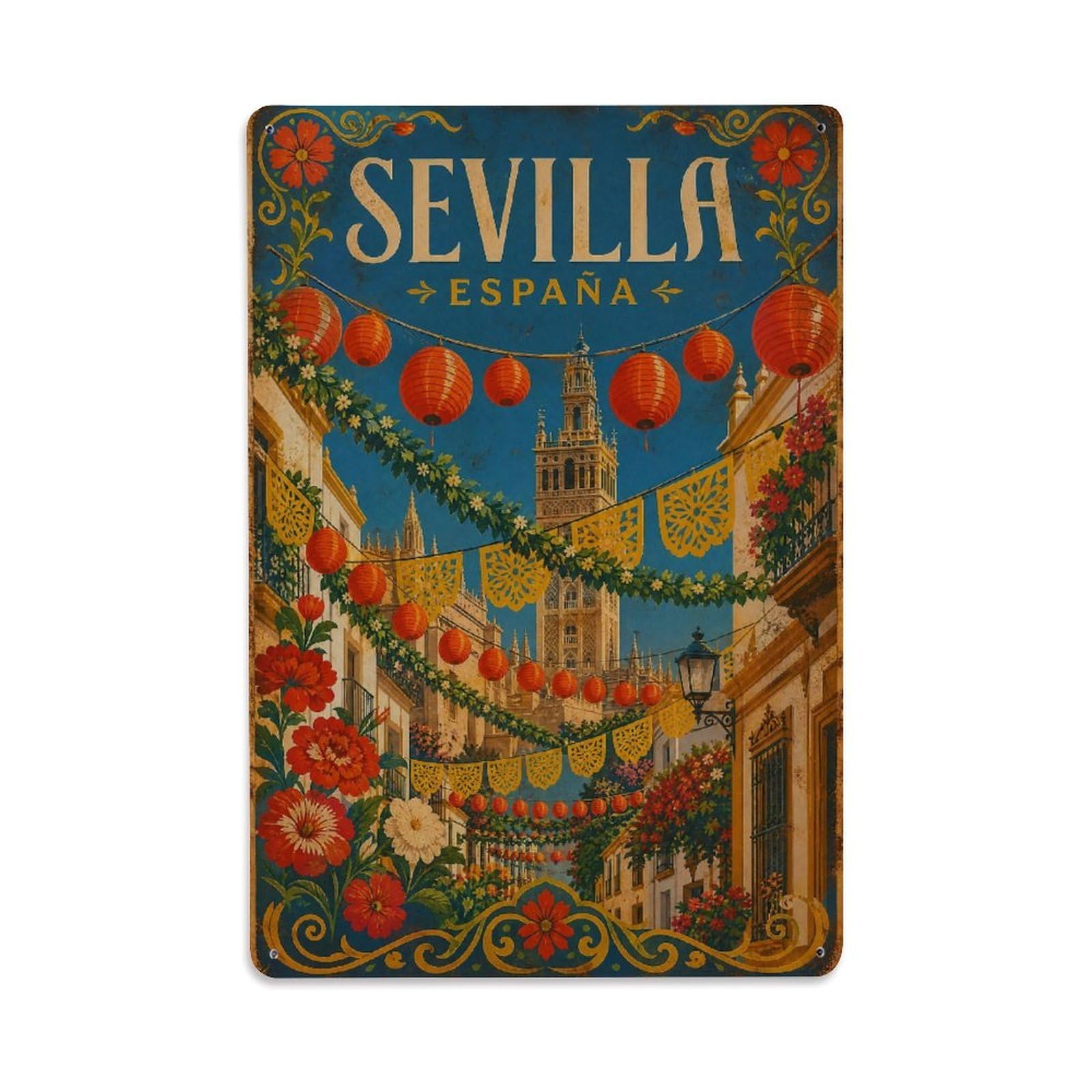 Huiyhb 8X12inch(20X30cm) Vintage Travel Seville Summer Festival Street Decorations Metal Tin Sign
