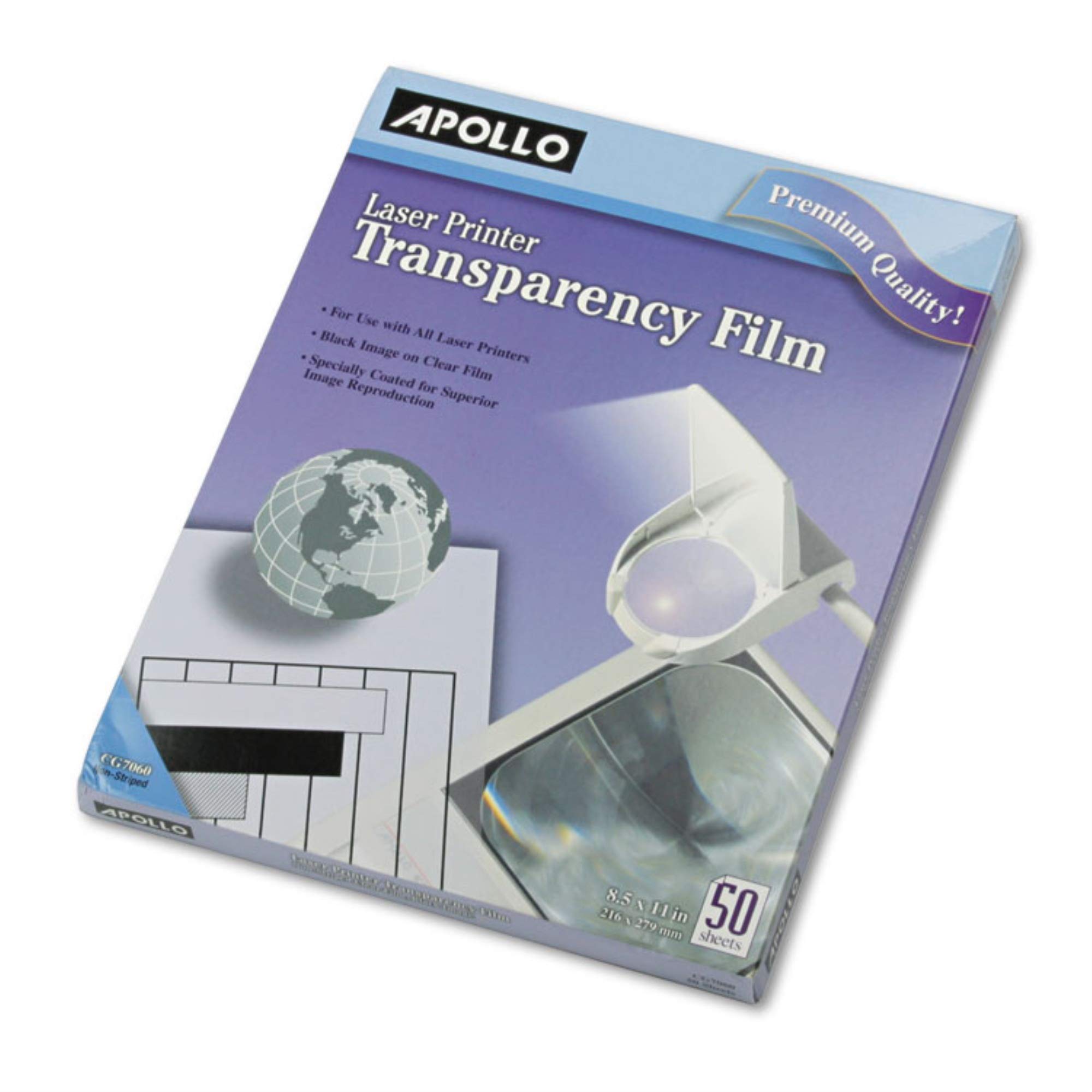 APOLLO CG7060E Transparenzfolie für Laserdrucker, Schwarz auf Transparent, 50 Blatt
