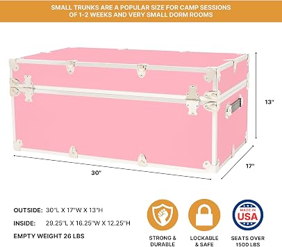 Rhino Trunk & Case Classic Camp & College Trunk with Wheels. 30x17x13, 1500+ lbs Capacity - Many Colors, Soft-Close Lid. Strong, USA Made Summer Camp Footlocker and Secure Dorm Storage Chest