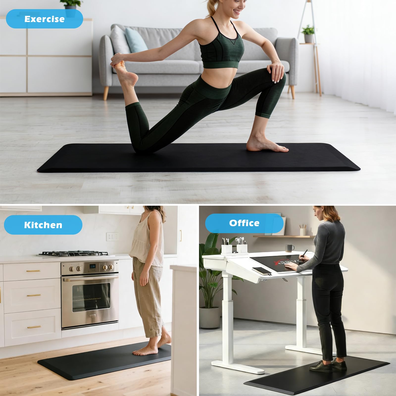 Tapis de cuisine rembourré anti-fatigue de 1,27 cm, 44 x 120 cm, tapis de sol antidérapant en mousse à mémoire de forme, pour bureau, cuisine, soulage la fatigue des jambes et les maux de dos
