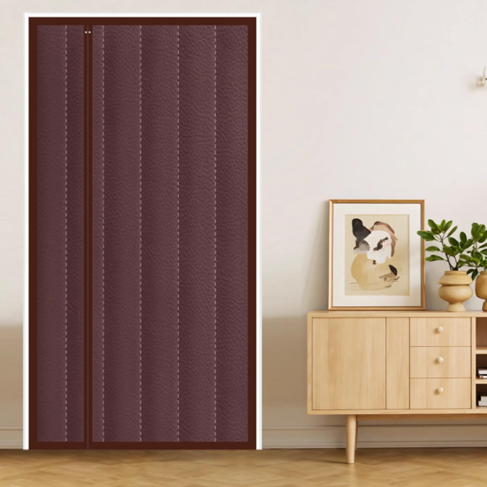 Rideau thermique magnétique anti froid en cuir PU pour chambre