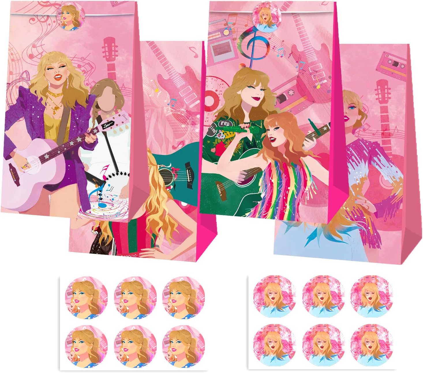 โ 12 Pcs Star Singer Party Bags Paper, Music Birthday Gift Bags for Kids, Party Supplies for Boys Girls