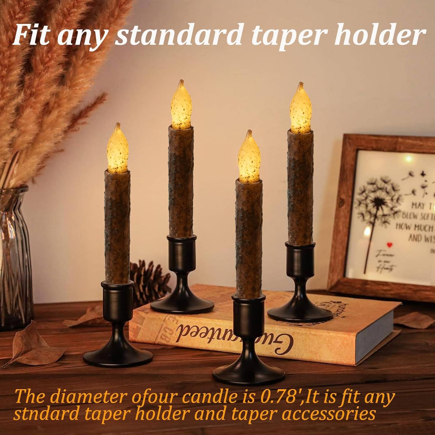 12 Pcs Real Wax Taper Primitive Flameless Candles with Timer, Auto-On 6 Hours and Off 18 Hours Everyday, Hand Dipped Rustic LED Candles for Christmas Country Home Primitive Decor