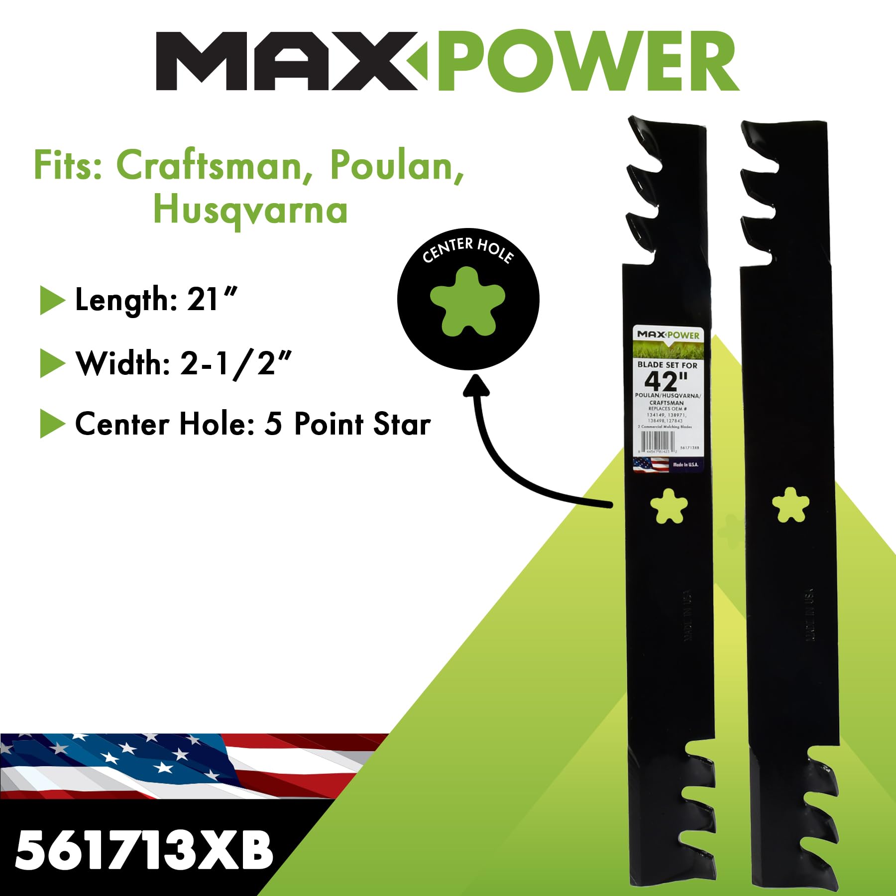 Maxpower 561713XB Lot de 2 Lames de paillage Commercial pour Poulan/Husqvarna/Craftsman, équivalent 138498, 138971, 138971x431, 532138971, PP24005 Noir