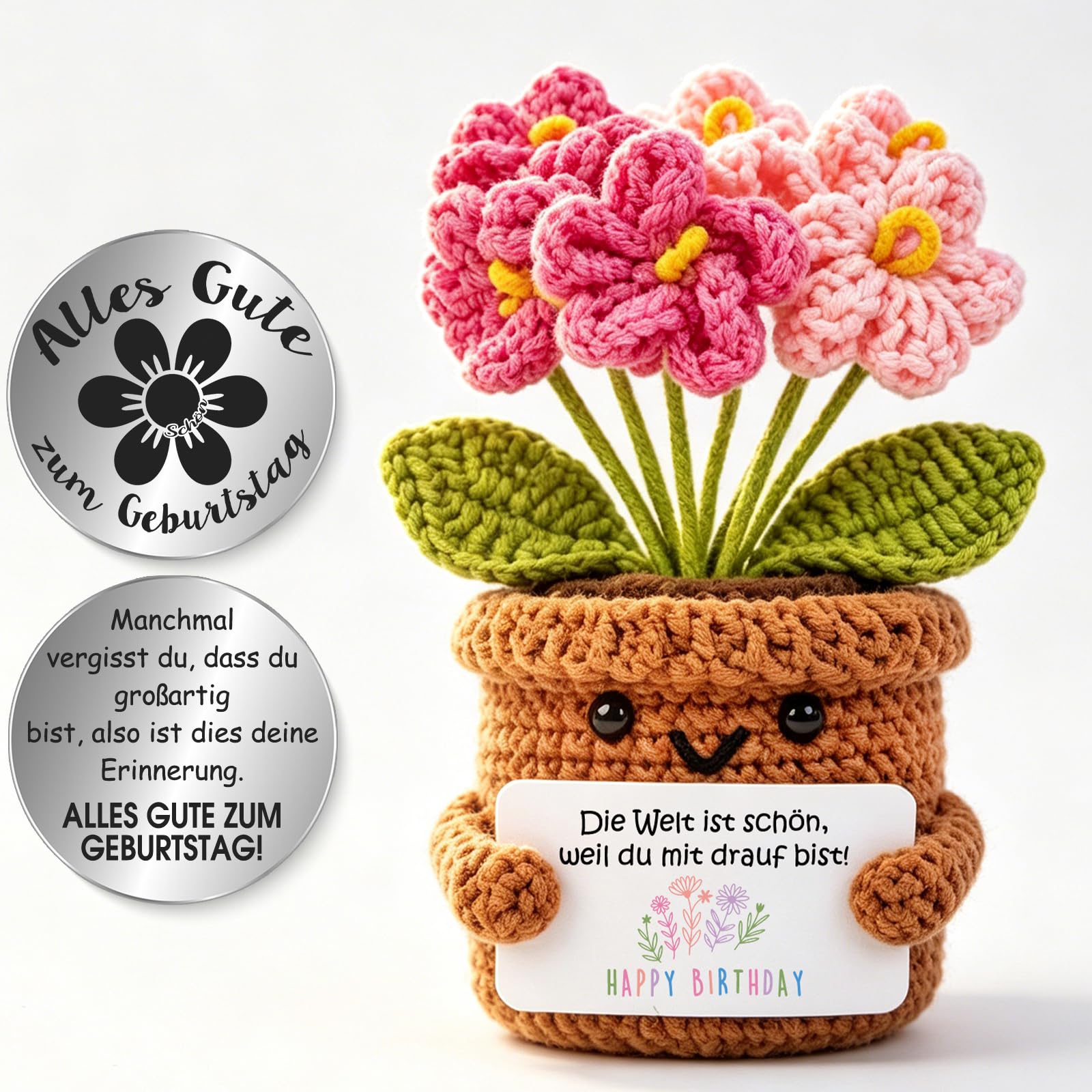 Tixlux Pocket Hug Positive Pflanze, Kreative Strickwolle Pflanze Puppe und Kleine Umarmung Glücksbringer, Mutmacher Geschenk, Gute Besserung Geschenk, Einschulung Geschenk