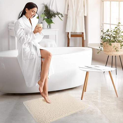 Miniatura 2 de TECHMILLY Tapetes de baño de felpilla suave y esponjosa, antideslizantes, absorbentes, para baño, lavables y de secado rápido, color morado, 17 x 24