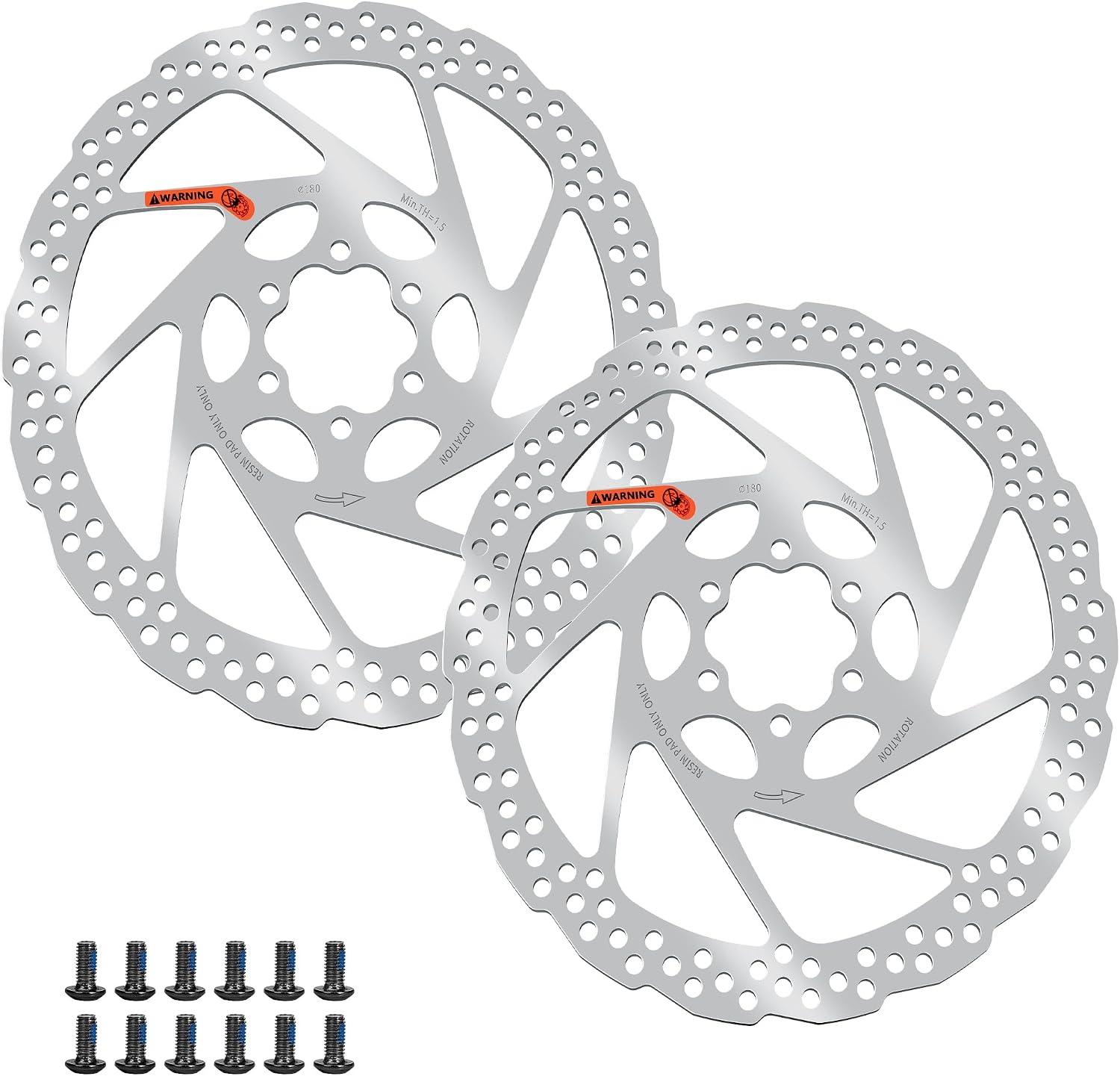 2Pcs 140mm 160mm 180mm Bike Disc Brake Rotor with 12 Bolts, Bicycle Brakes Rotors, Vacuum Coating Technology, Center Hole Distance 44mm, for MTB Mountain Road Bikes BMX (2pcs, 180mm)