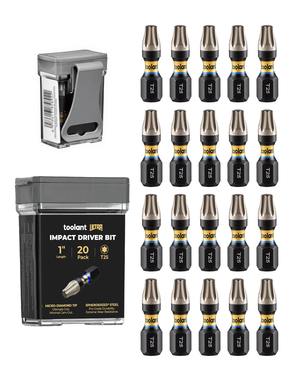 toolant T25 1" Impact Torx Bits, 1/4" Hex, S2 Steel, 20-Piece Set