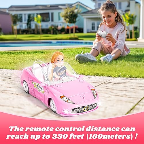 Miniatura 6 de Auto de control remoto rosa para niñas, autos RC a escala 118 con luz LED, camión de juguete rosa de 2.4 GHZ para niños pequeños, juguetes de