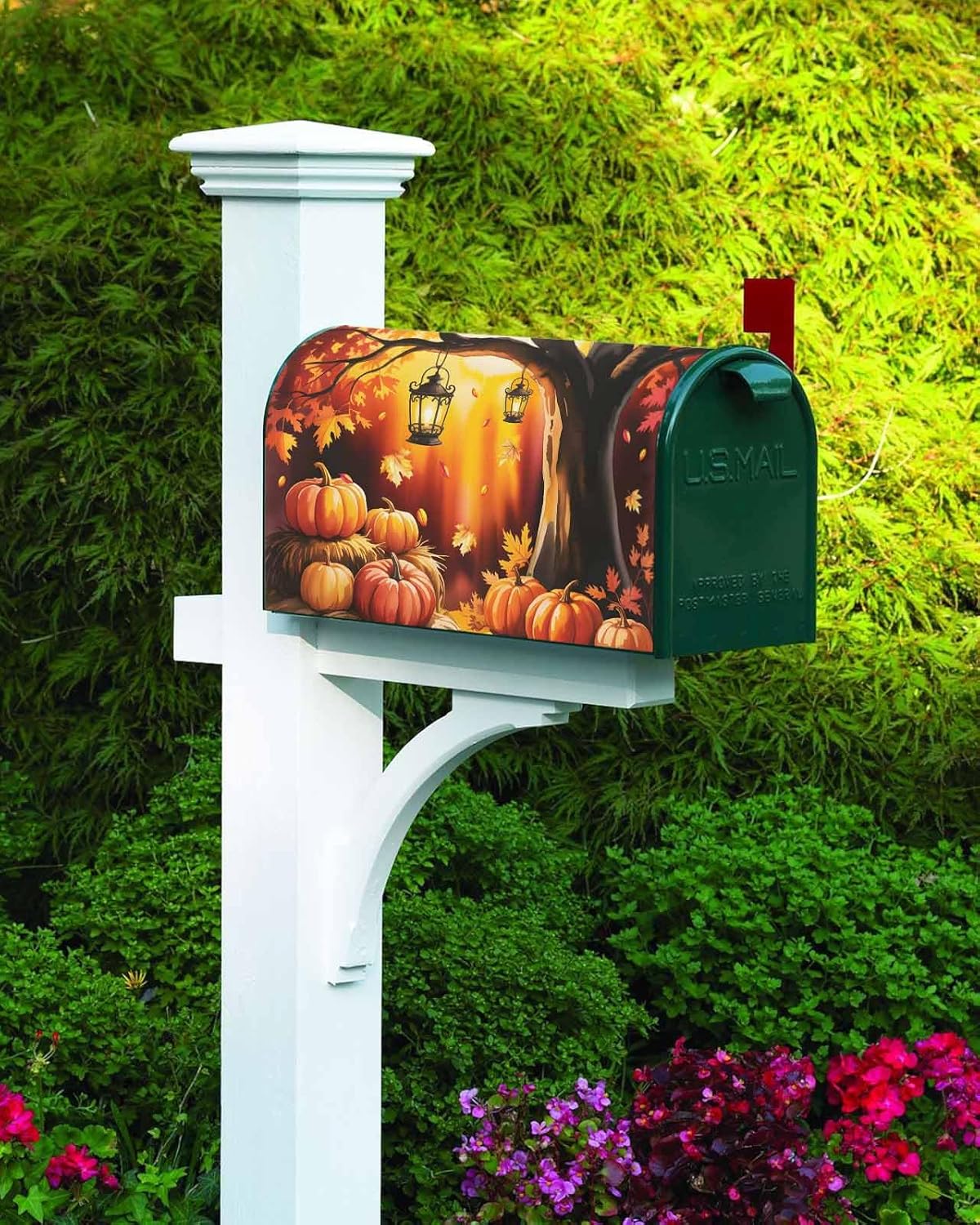 Fall Mailbox Covers Magnetic Standard Size 21x18 inch Maple Leaves Thanksgiving Pumpkin Fruit Autumn Landscape Decorative Mail Box Wraps Seasonal Post Letter Box Cover for Garden Yard Home Decor