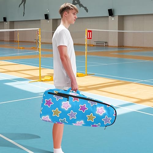 Miniatura 8 de Mochila de tenis para mujeres y hombres, transpirable, con purpurina falsa, con diseño de estrella de dibujos animados, bolsa de tenis azul con