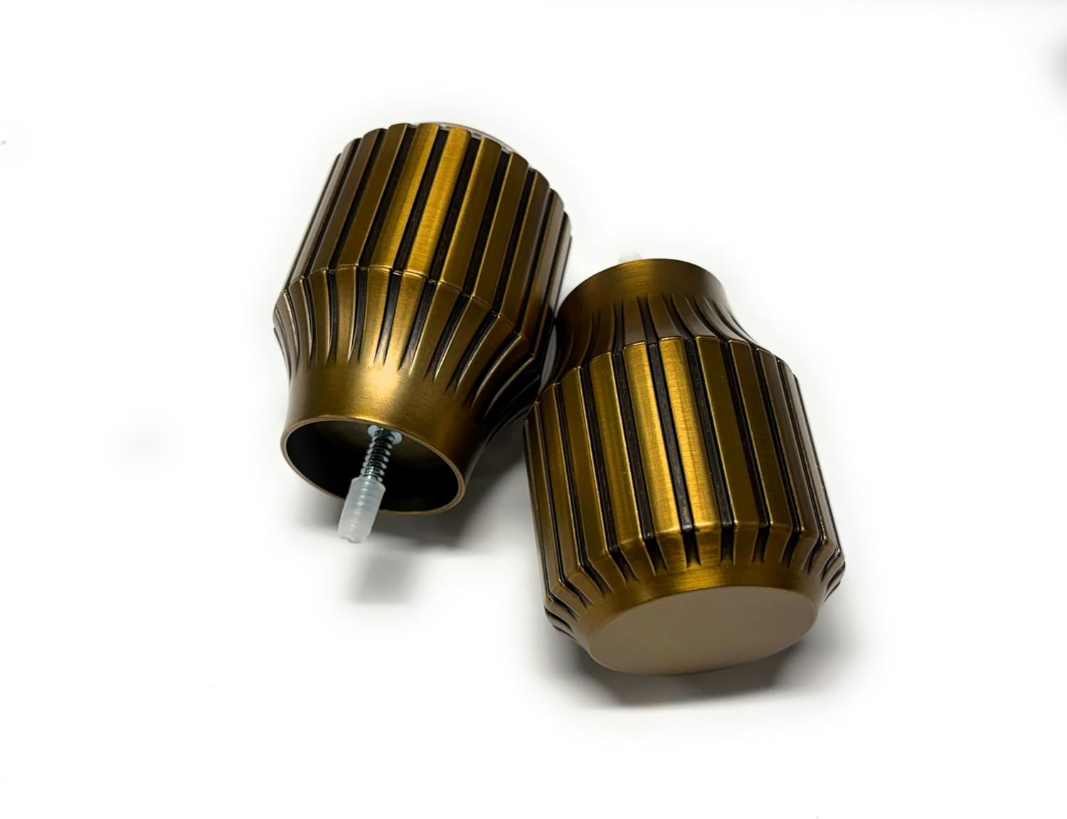 Guilded Bronze Decorative Drapery Rod Finials, 1 3/8 Inch, Ribbed Design, Set of 2