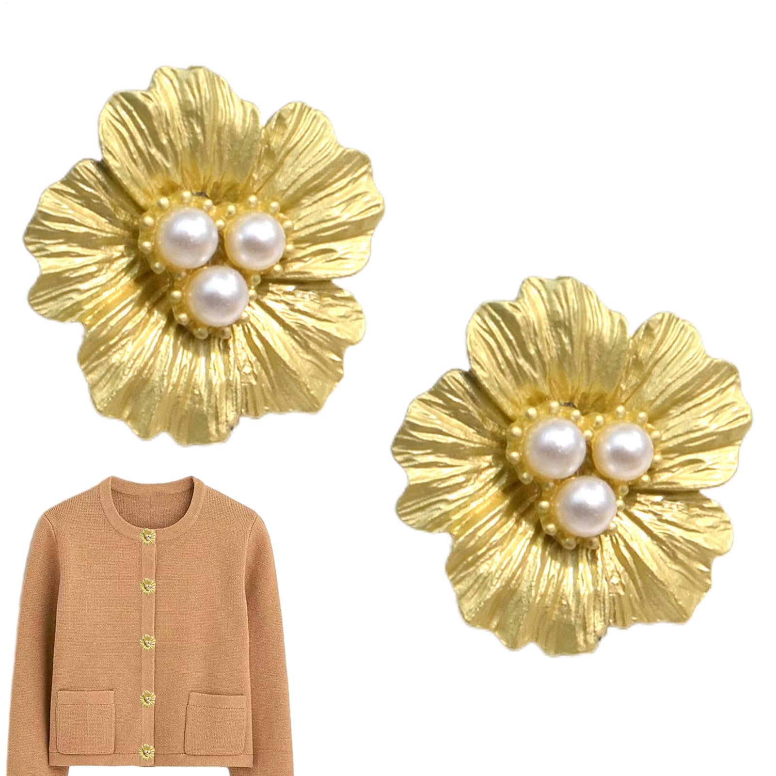 Lot de 2 couvercles de boutons à fleurs en perles pour homme et femme Décoration florale avec perles pour chemisiers, chemises, vêtements élégants