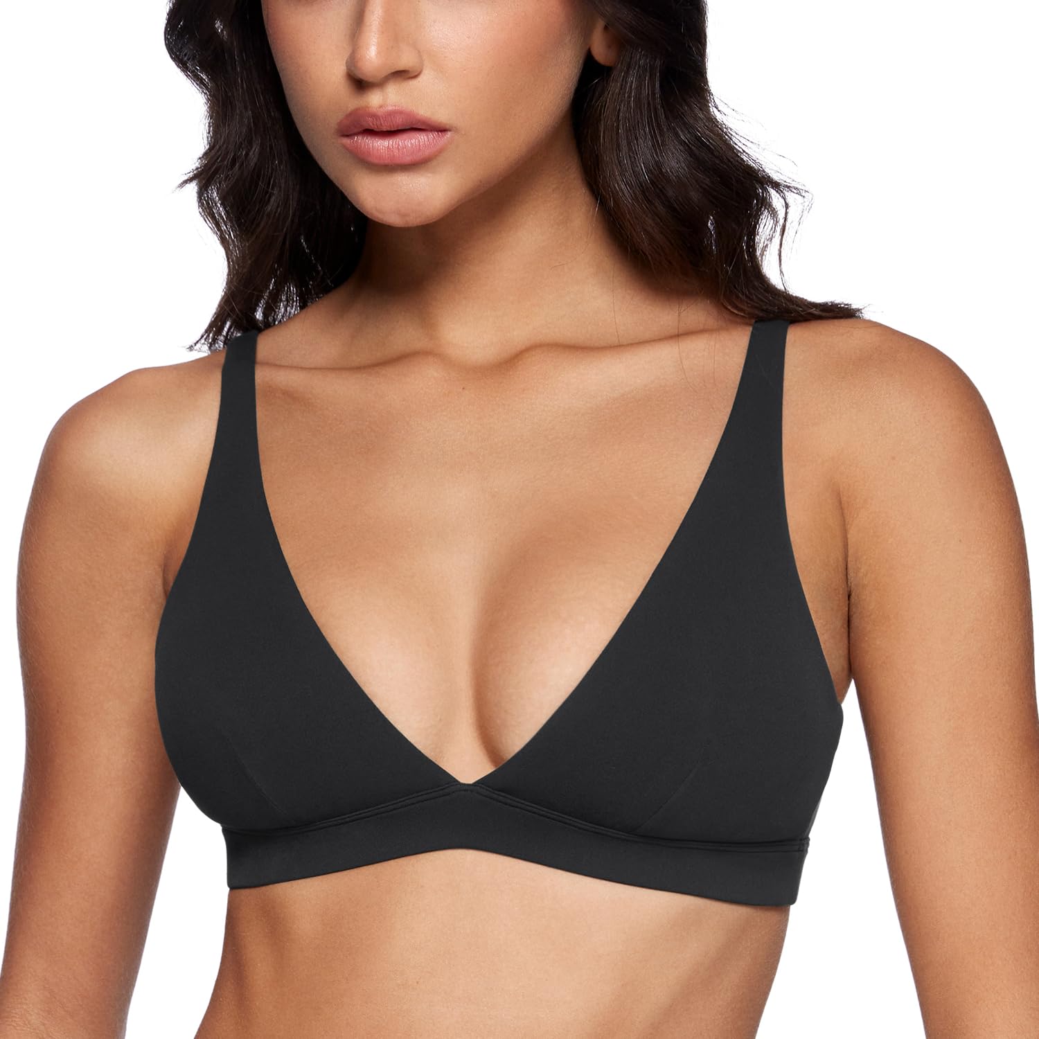 Womens Deep V-Neck Sports Bra Padded Low Impact Fitness Yoga Bra U Back Wireless Workout Bra Contour Crop
