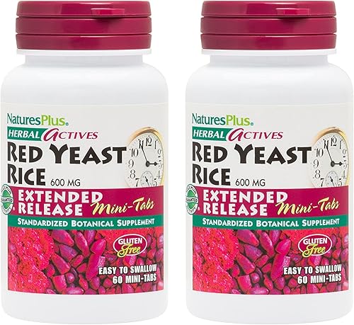 NaturesPlus Herbal Actives Arroz de levadura roja de liberación extendida 600 mg 120 mini pestañas, paquete de 2 Apoya el bienestar general