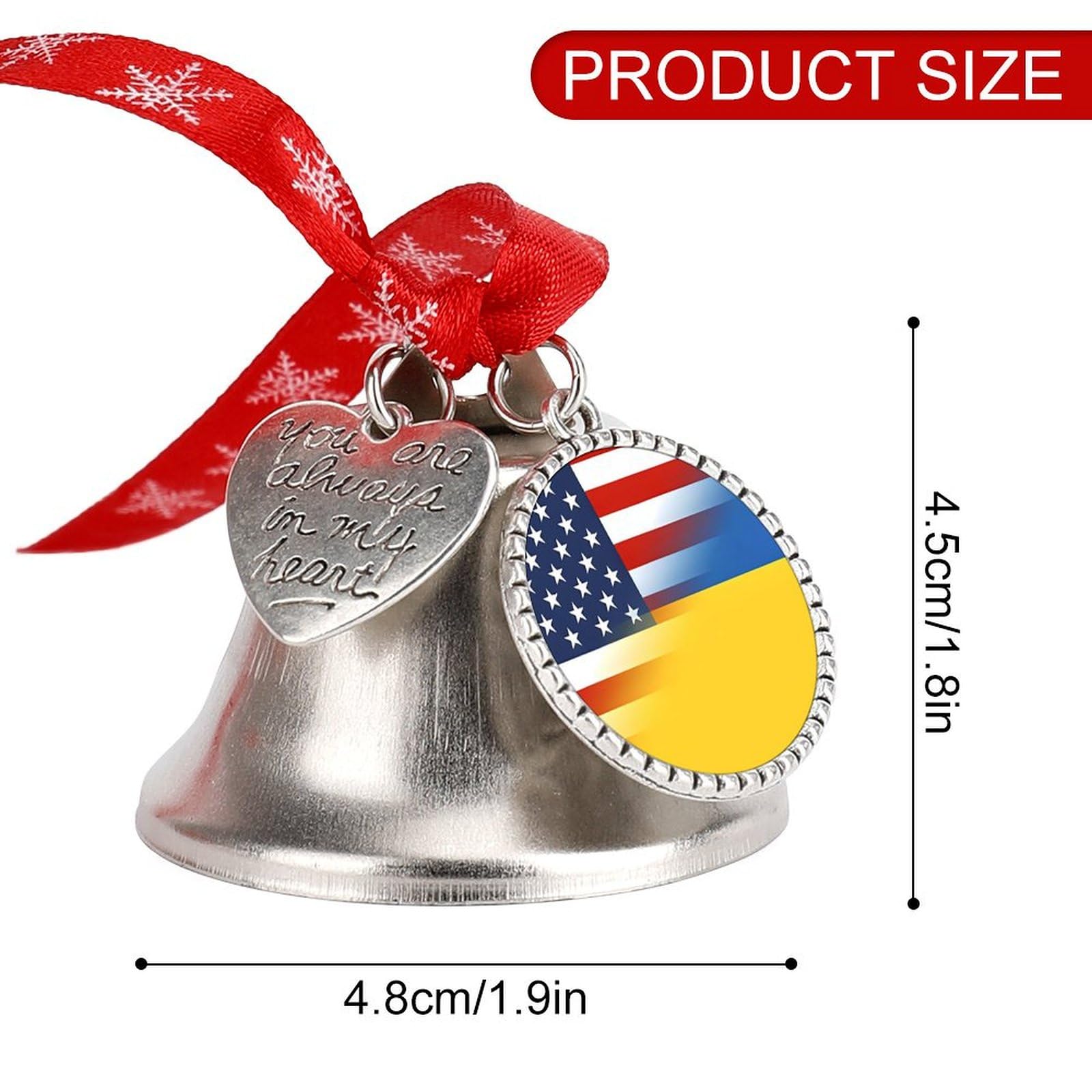 USA-Ukraine Flag Funny Christmas Bell Ornament Cute Xmas Tree Hanging Pendant Decoration for Holidays Party