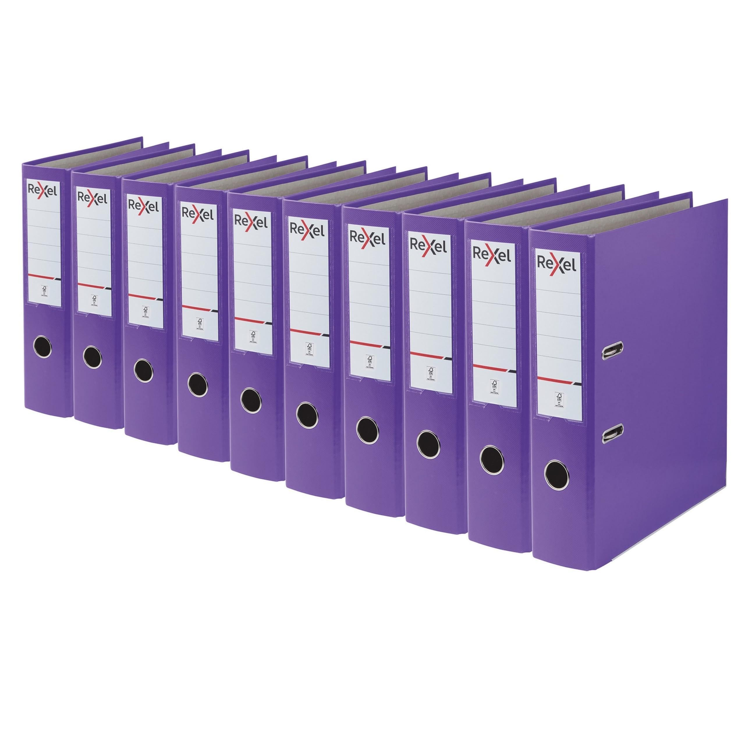Rexel A4 Lever Arch Files, Purple Polypropylene Filing Folders, Durable PP ECO 75 mm Spine Holds Up to 500 Sheets, for A4 Document Storage and Everyday Filing, Pack of 10