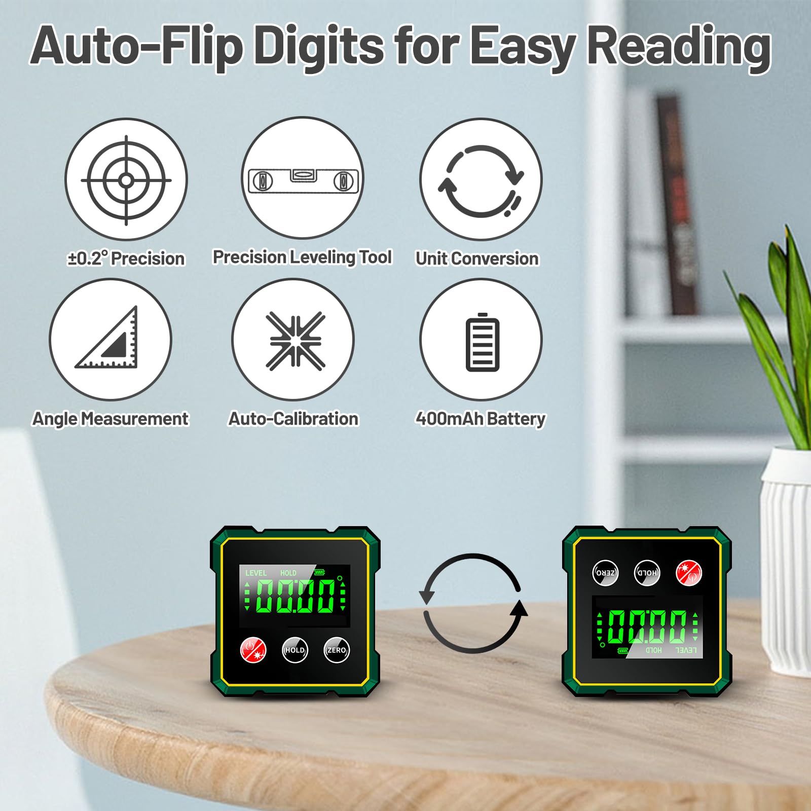 Digital Angle Finder, 4 Side Strong Magnetic Digital Angle Gauge Protractor with Laser - Image 4