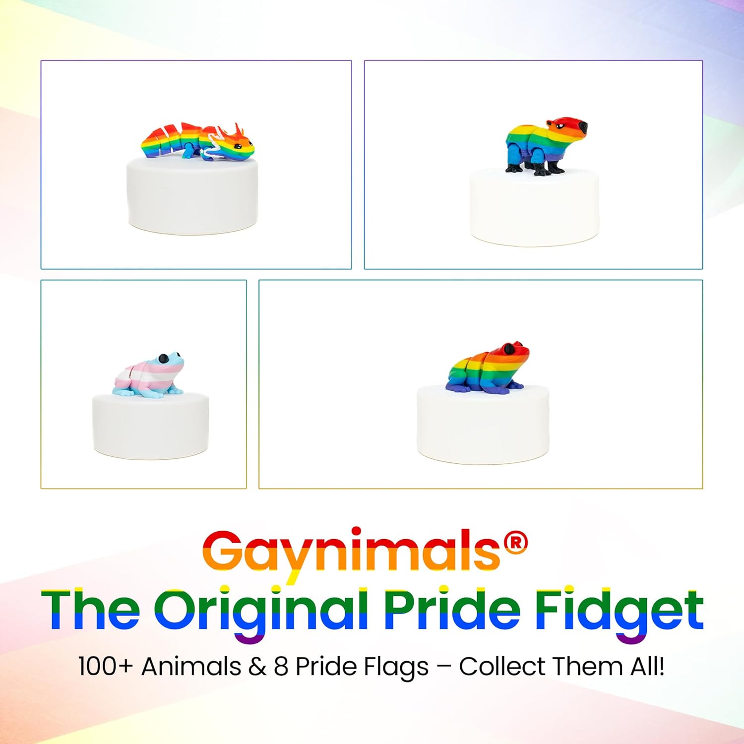 Gaynimals® Articulated Rainbow Capybara Fidget Toy – 3D Printed Sensory Desk Pet – Stress Relief & Calming Tool for Adults & Teens – Chill Pride Figure (1 Pack, Gift Boxed)