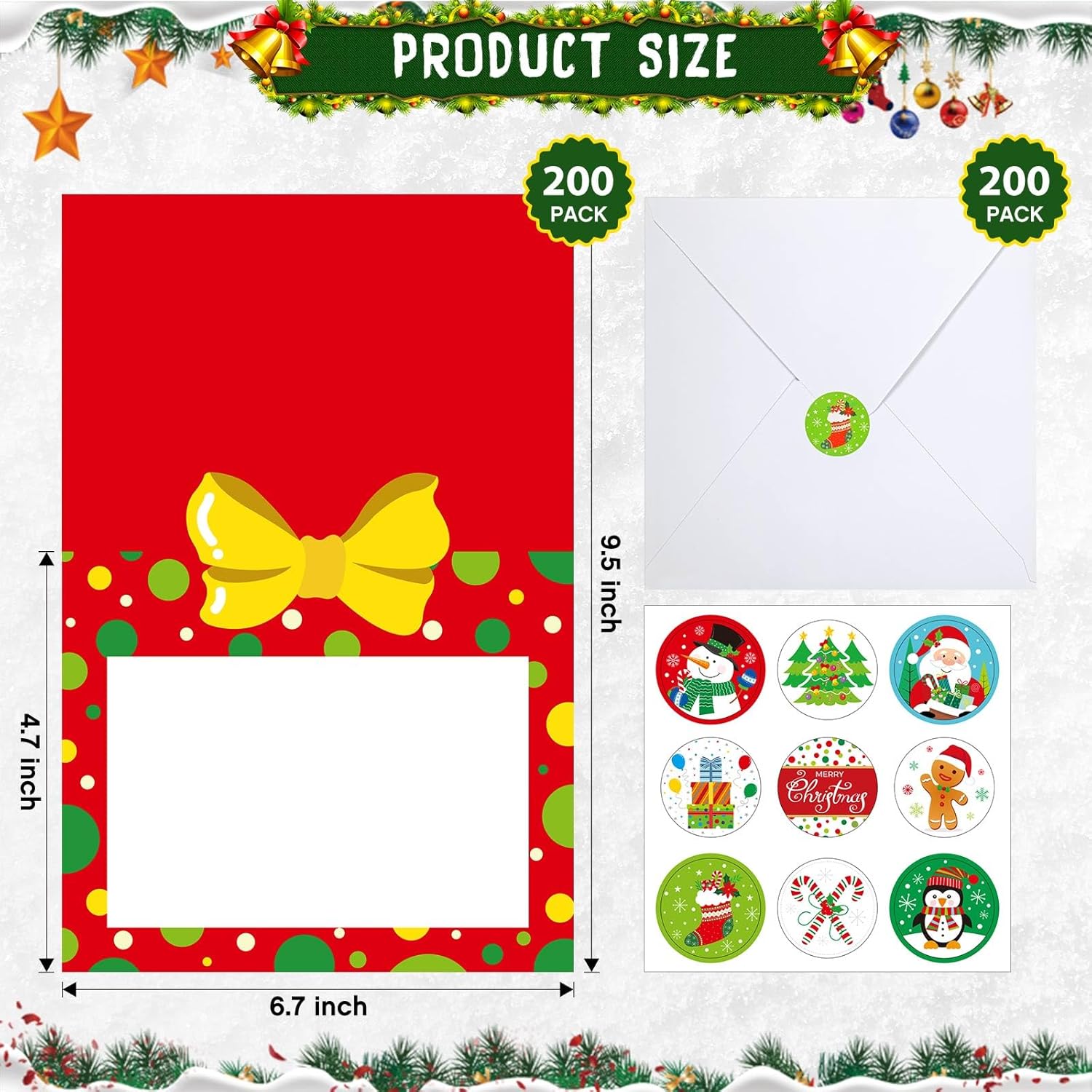 Capoda 200 Sets Christmas Photo Cards with Envelopes Stickers Fits 4 x 6 Photo Insert Holiday Cards Candy Gingerbread Buffalo Plaid Christmas Picture Frame Holder for Winter Xmas Party Decor Favors