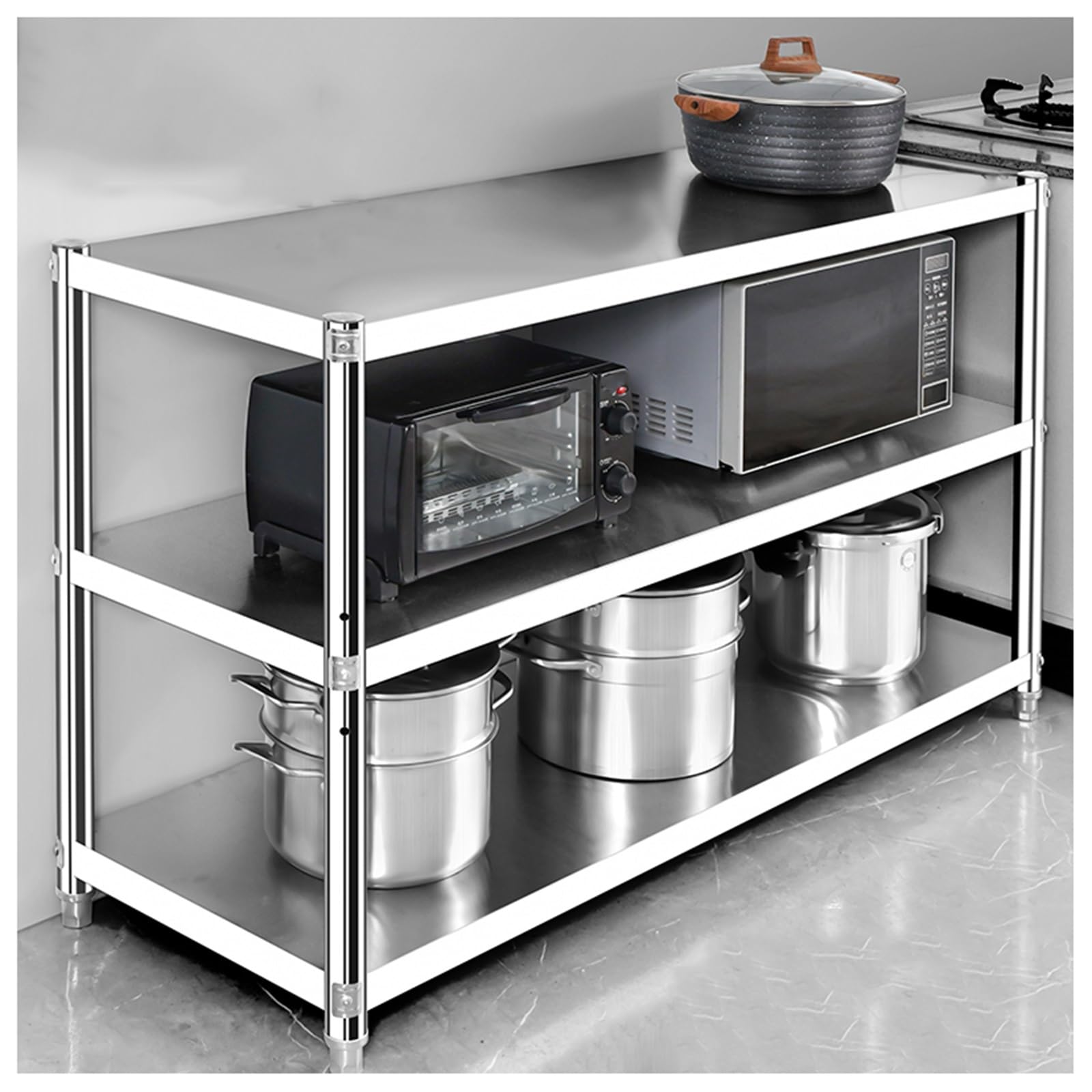 stół roboczy ze stali inless Steel, 3-tier Floor-nding Sto Rack, regulowana szafka wysokościowa do użytku domowego, idealny do pieca i se organizat