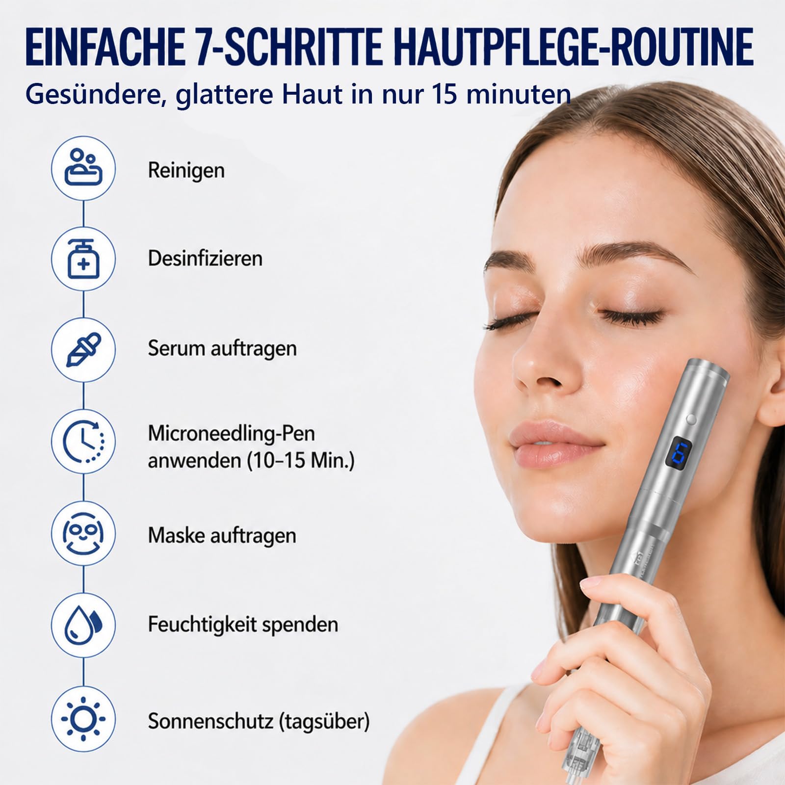 Microneedling Pen 023 Silber - Einstellbare Nadellänge 0–2,5mm, 6-stufige Vibrations- & Heizfunktion, USBC Aufladbar, Tragbares Hautpflegegerät für Zuhause und Reisen,mit Nadeln,Cartridges,LCD Display