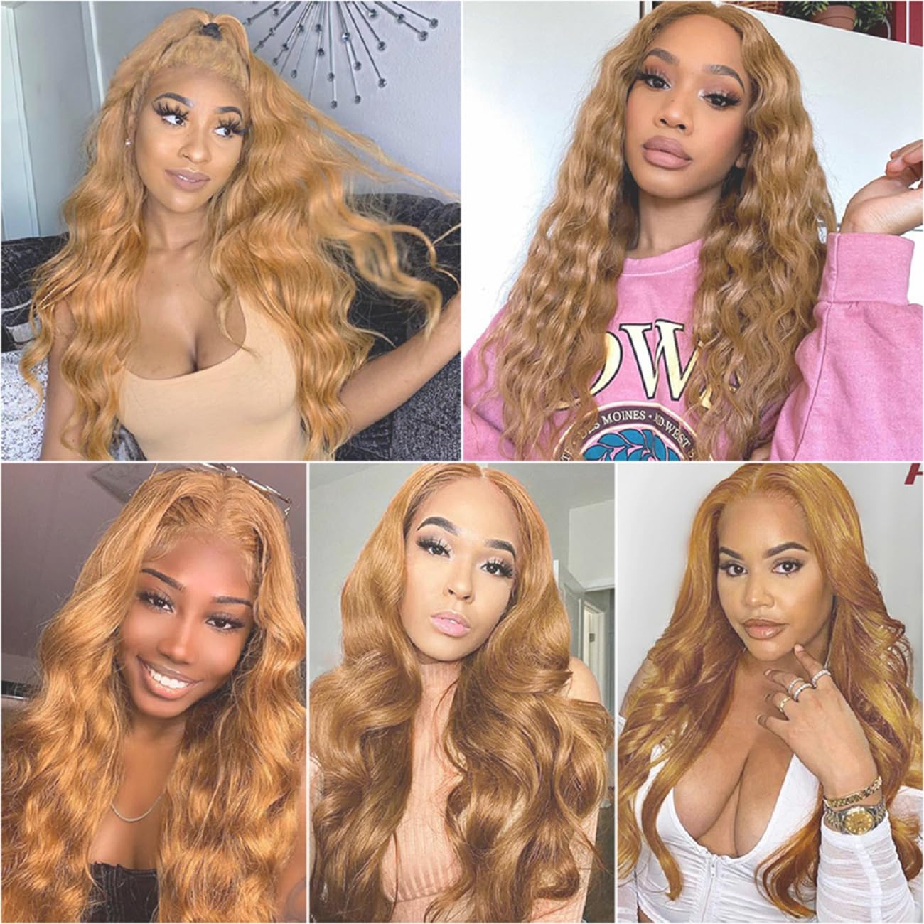 Weeybay 4x4 Lace Front Wigs 32 Inch #27 Honey Blonde Color Body Wave Virgin Glueless Unprocessed 180% Density Transparent Lace Human Hair Wig For Women - Image 2
