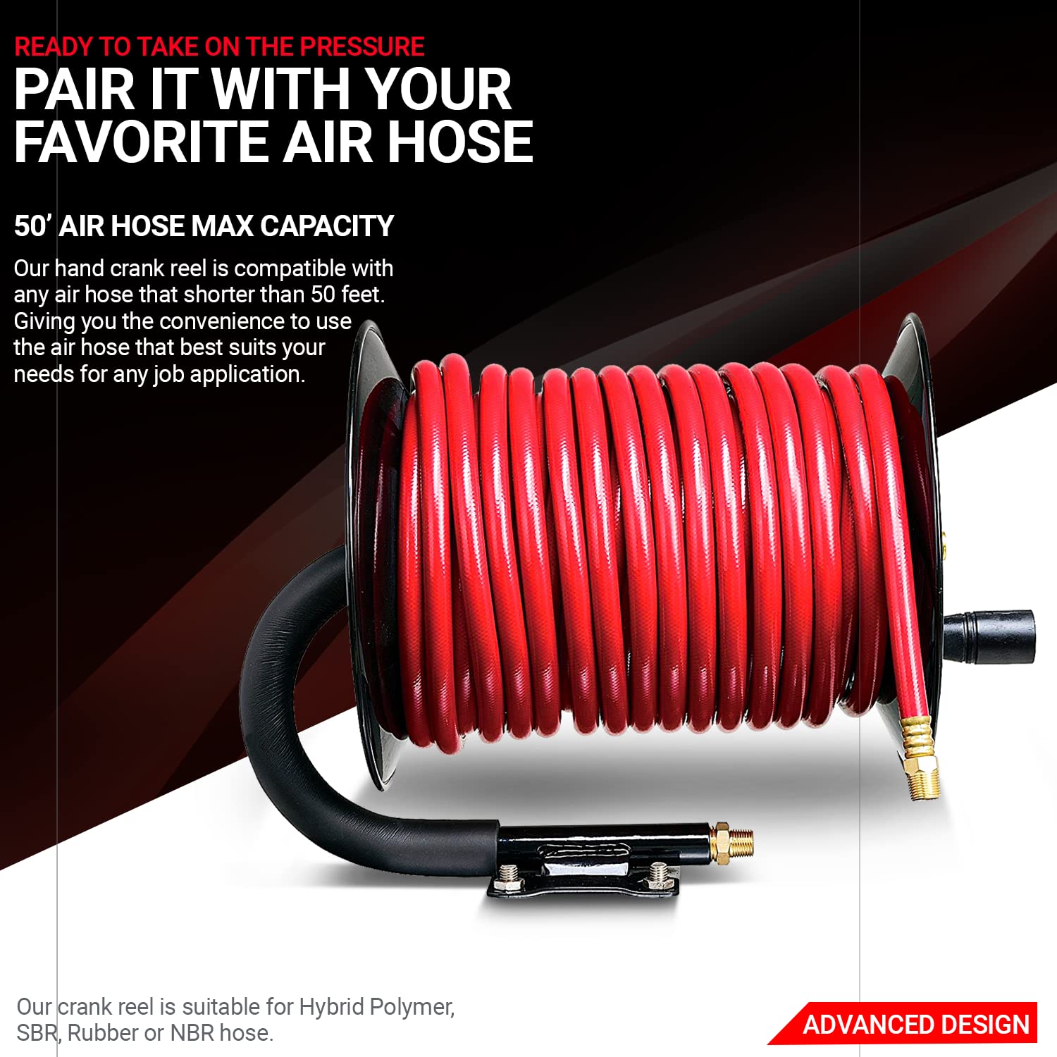 REELWORKS AirHoseReel Retractable Hand Crank Reel 3/8" Inch x 50