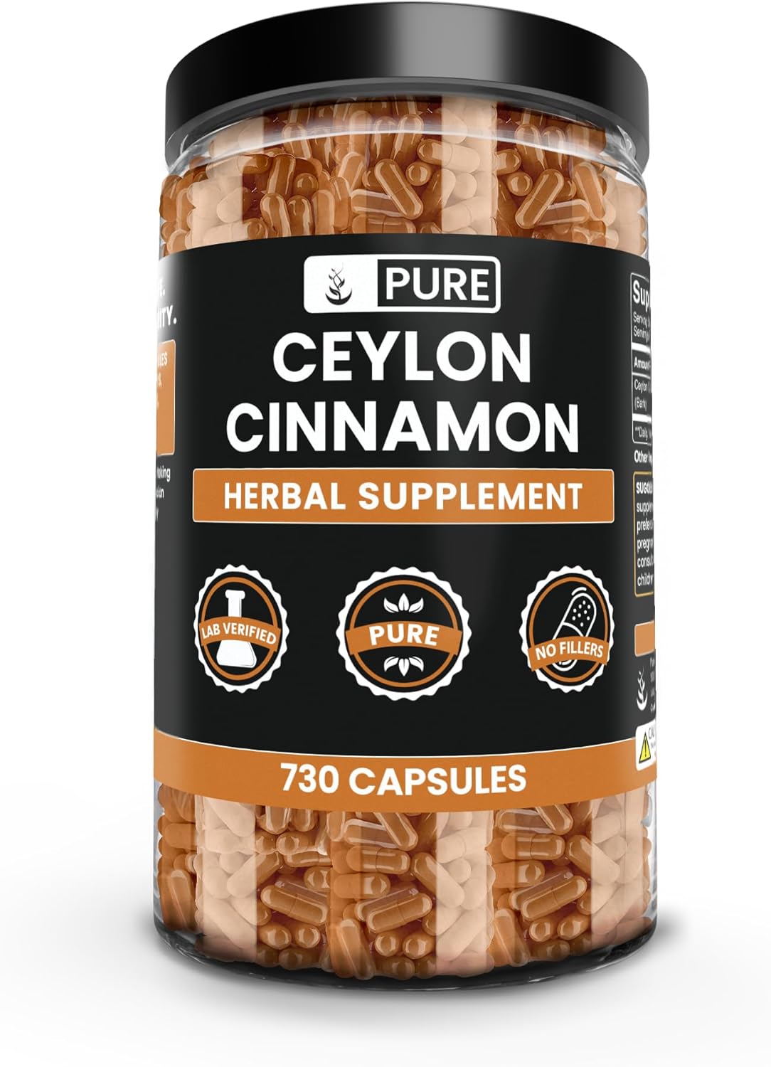 PURE ORIGINAL INGREDIENTS Ceylon Cinnamon (730 Capsules) No Magnesium or Rice Fillers, Always Pure, Lab Verified