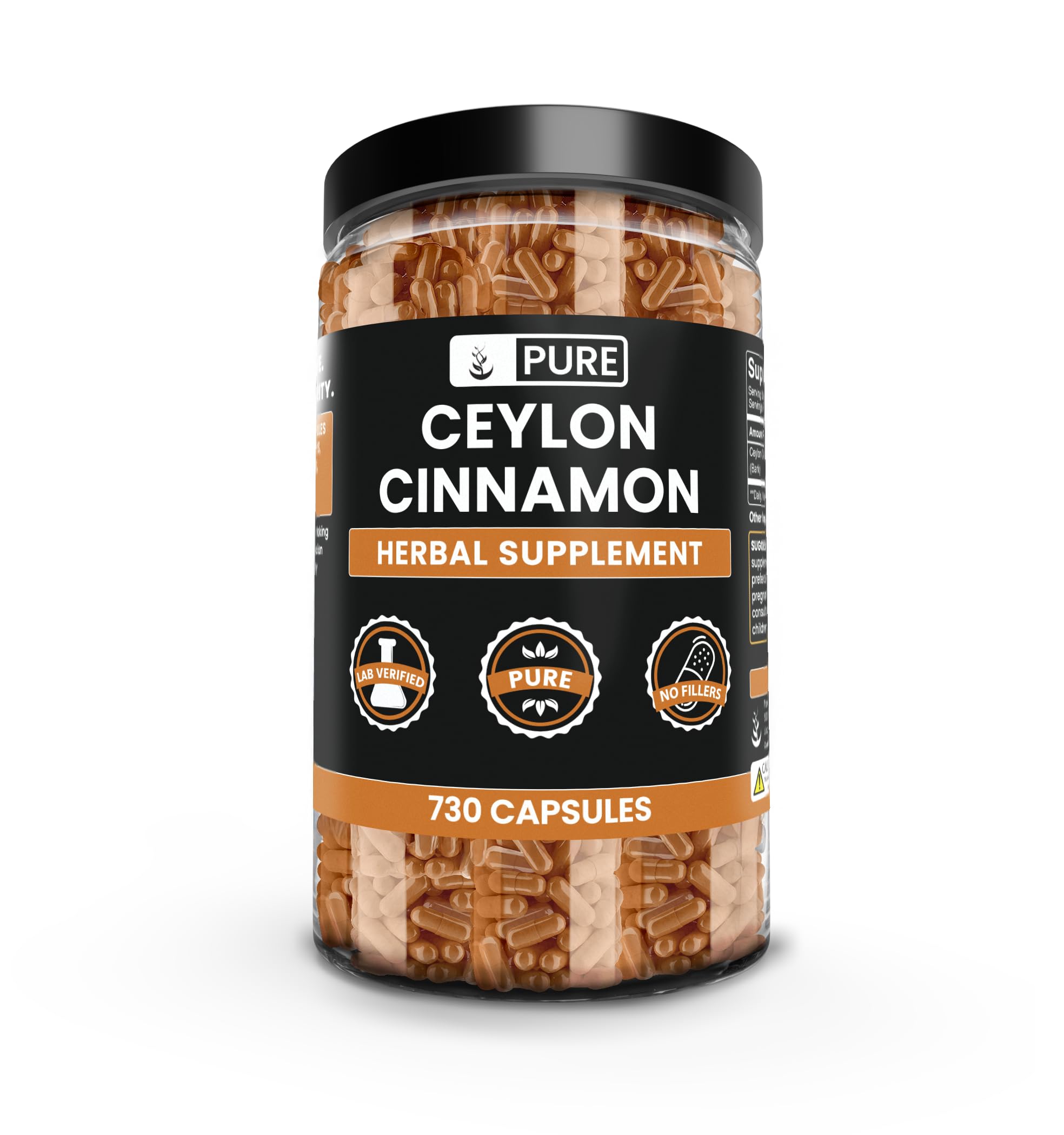 PURE ORIGINAL INGREDIENTS Ceylon Cinnamon (730 Capsules) No Magnesium or Rice Fillers, Always Pure, Lab Verified