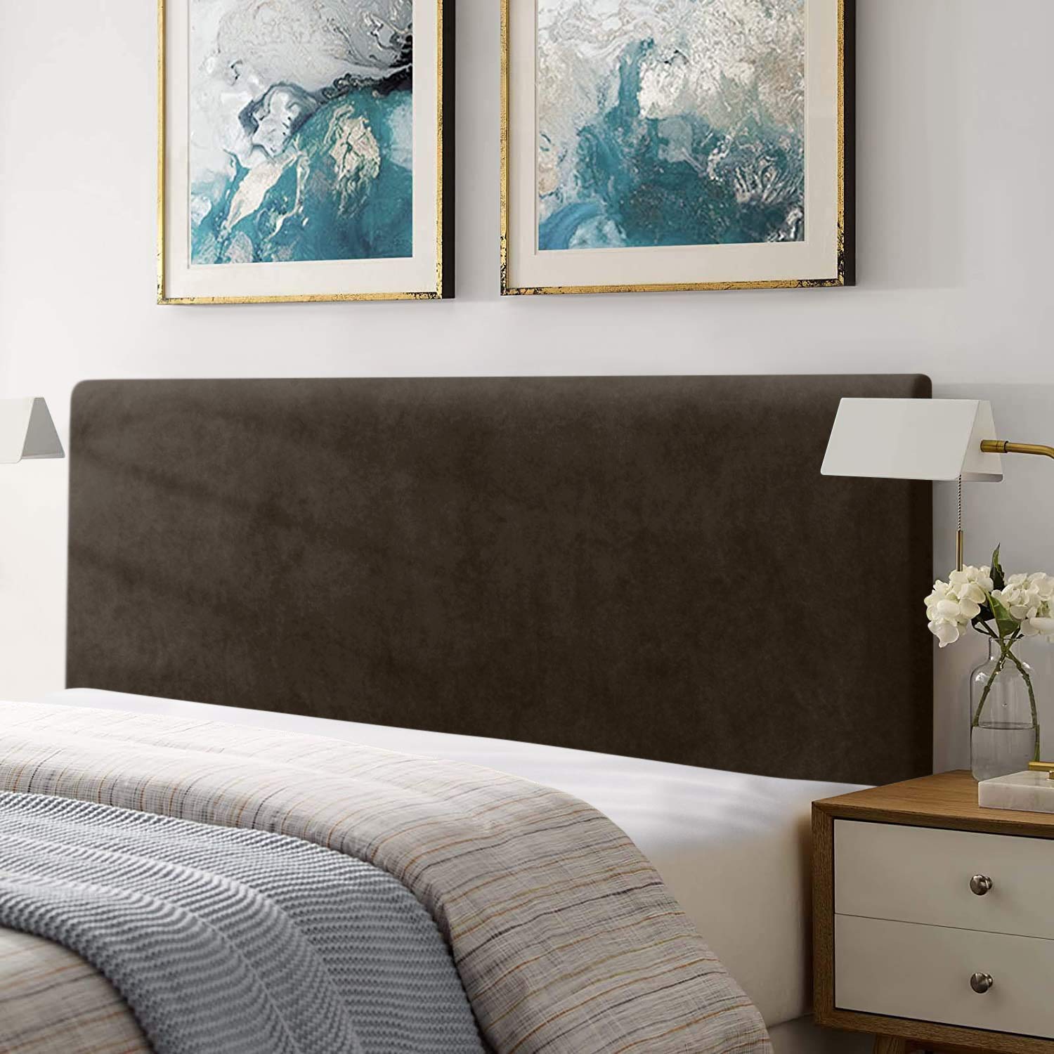 TAOCOCO Copertura per Testiera per Letto, Fodera Elastica Protezione, Protezione Elastica a tinta unita (Marrone, 180-200cm)