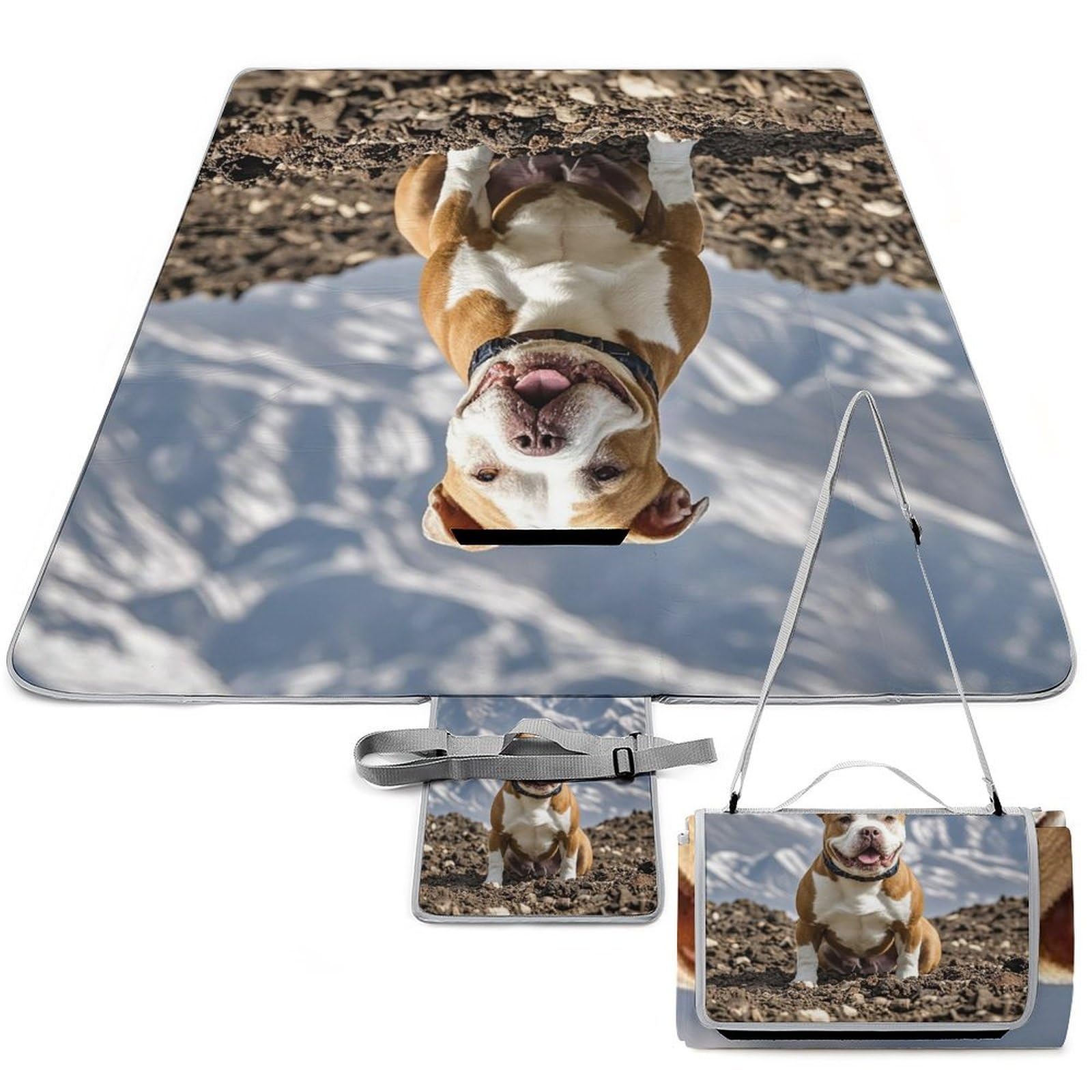 Pitbull Dogs Beach Blanket Thickened Foldable Camping Mats Soft Lightweight Beach Pad Square Picnic Blankets with Shoulder Strap for Park Grass Patio Hiking