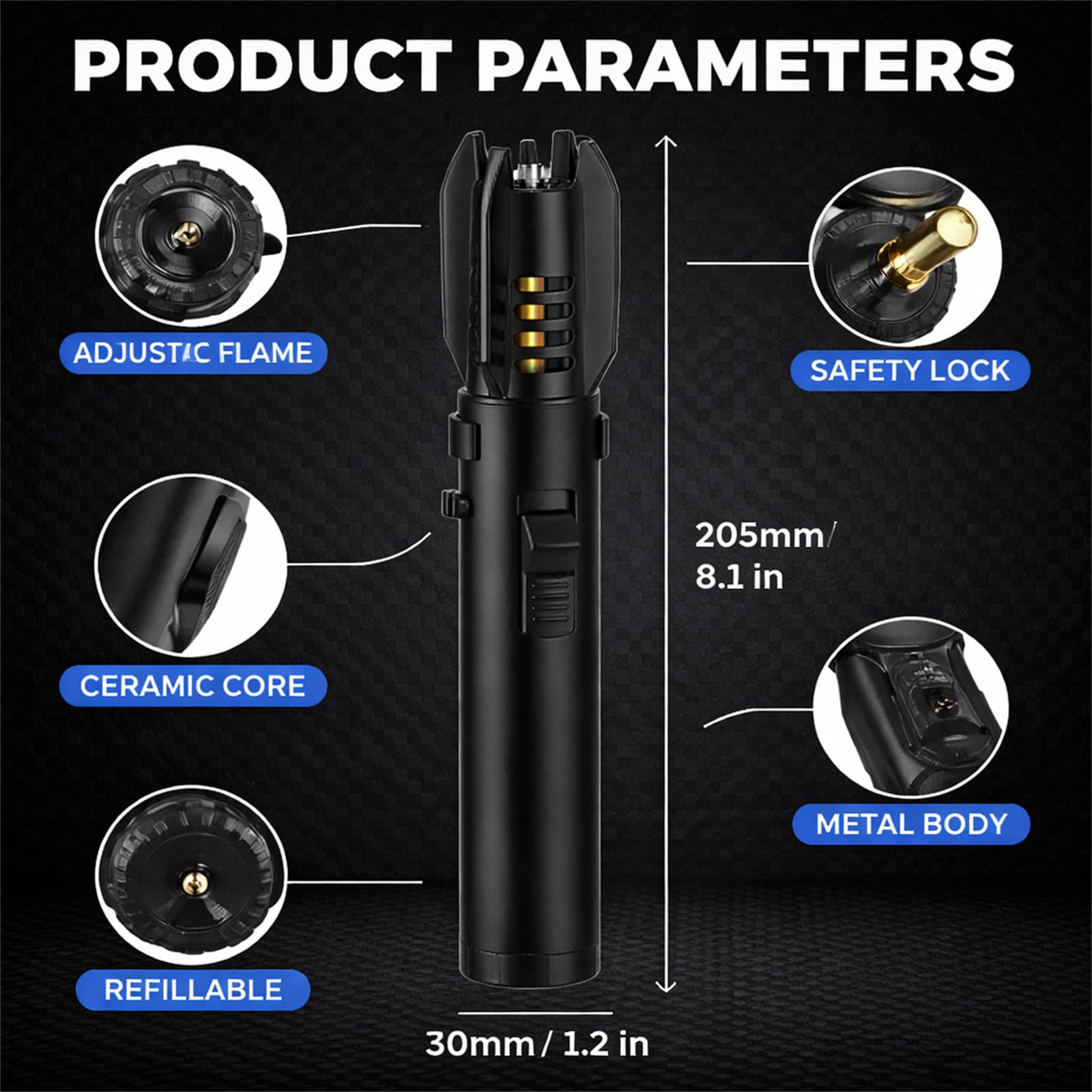 Lux Blaze Lighter, Luxblaze Plasma Lighter, Adjustable Windproof Torch Lighter with Safety Lock, High-Heat Outdoor Flame for Camping, BBQ, Candles, Welding, Baking, Outdoor Cooking (Black2pc) — view 3