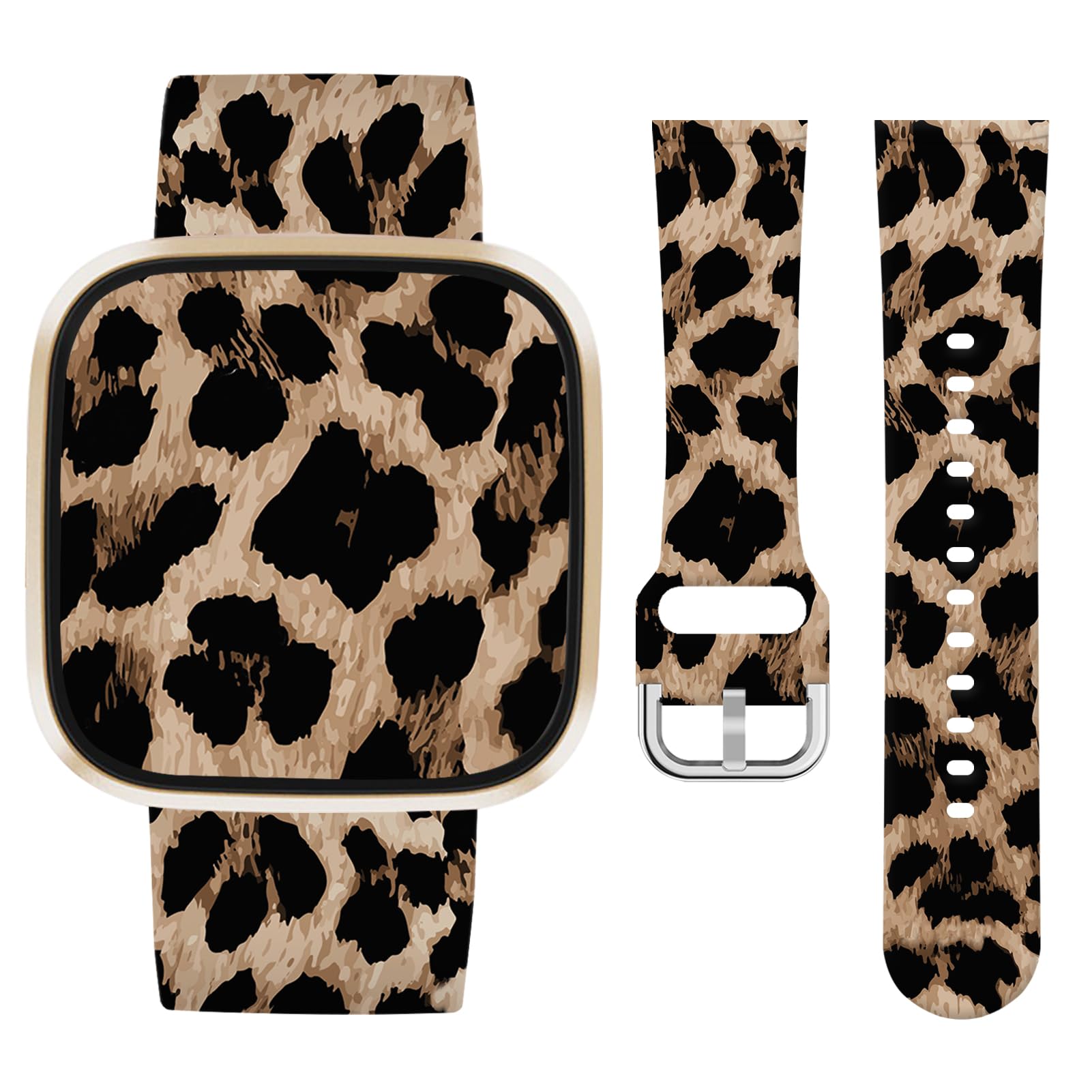 Vozehui Leopard Print Silicone Strap Compatible with Fitbit Versa 4 3/Sense/Sense 2,Soft Silicone Cute Replacement Straps for Women Men — image 1