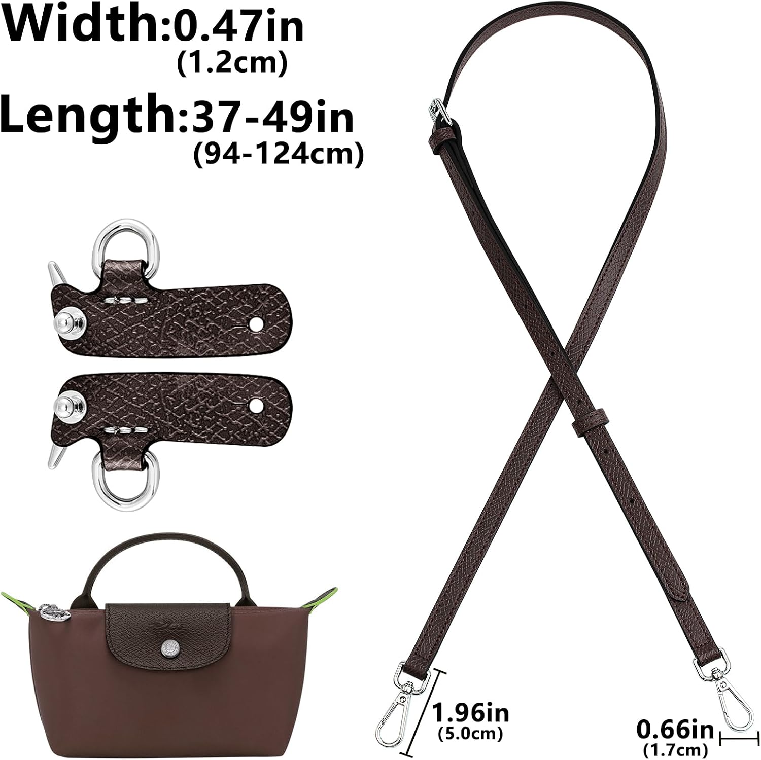 Bag Leather Shoulder Strap Adjustable Crossbody Replacement Fit for Le Pliage Mini Pouch(Mocha)