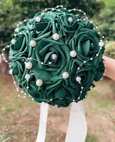 Miniatura 3 de Ramo de boda hecho a mano con rosas artificiales de polietileno para dama de honor, ramo de dama de honor con cintas suaves, ramo de mano de boda,