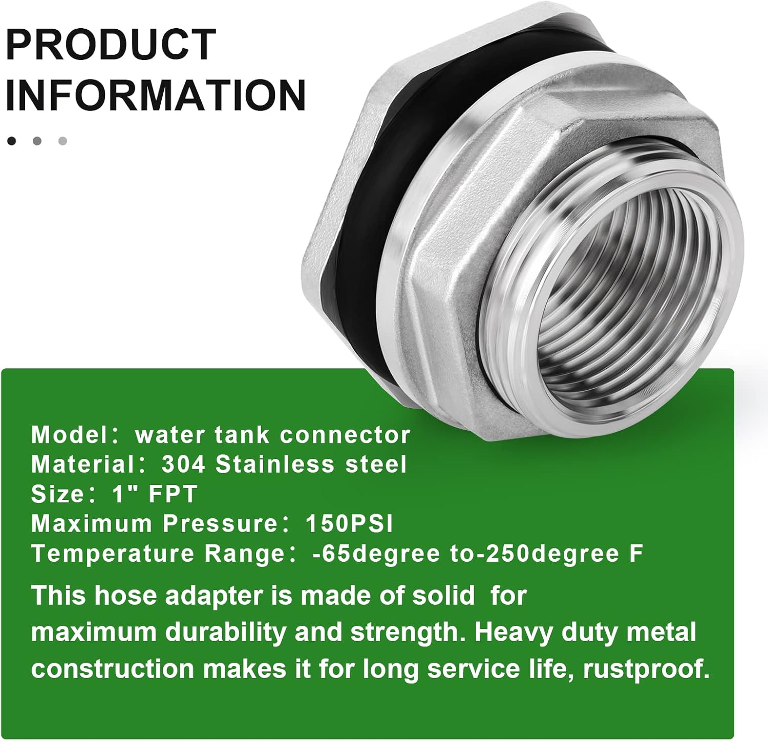 TAISHER 5PCS 304 Stainless Steel 1'' FPT Bulkhead Tank Connector Adapter Fitting with Gasket for Water Tank, Bathtub and Sink