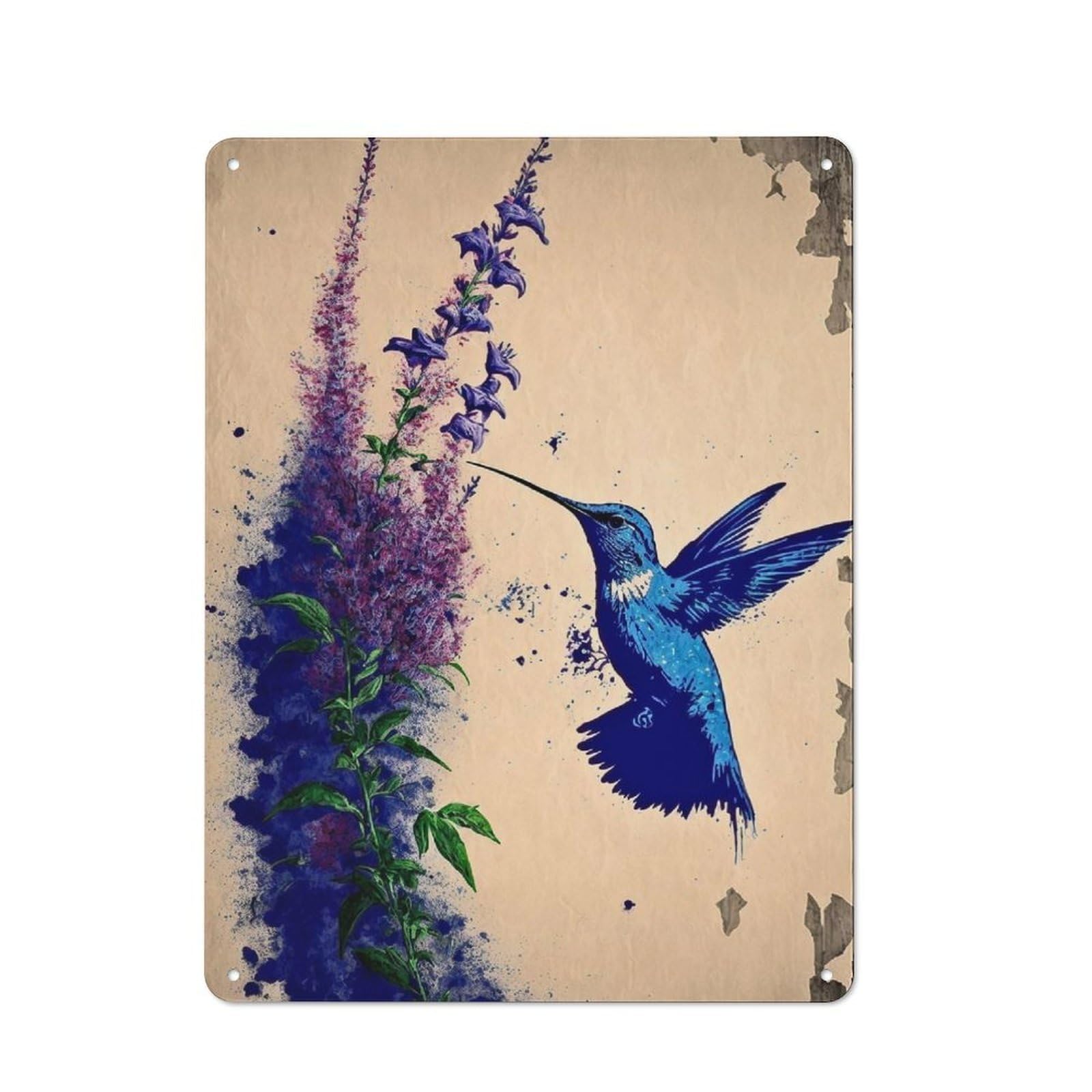Junmoney Humming Bird Tin Sign With Design 40X30cm, Vintage Shed Wall Decor For Greenhouse, Garden Room, Cafe Or Entryway
