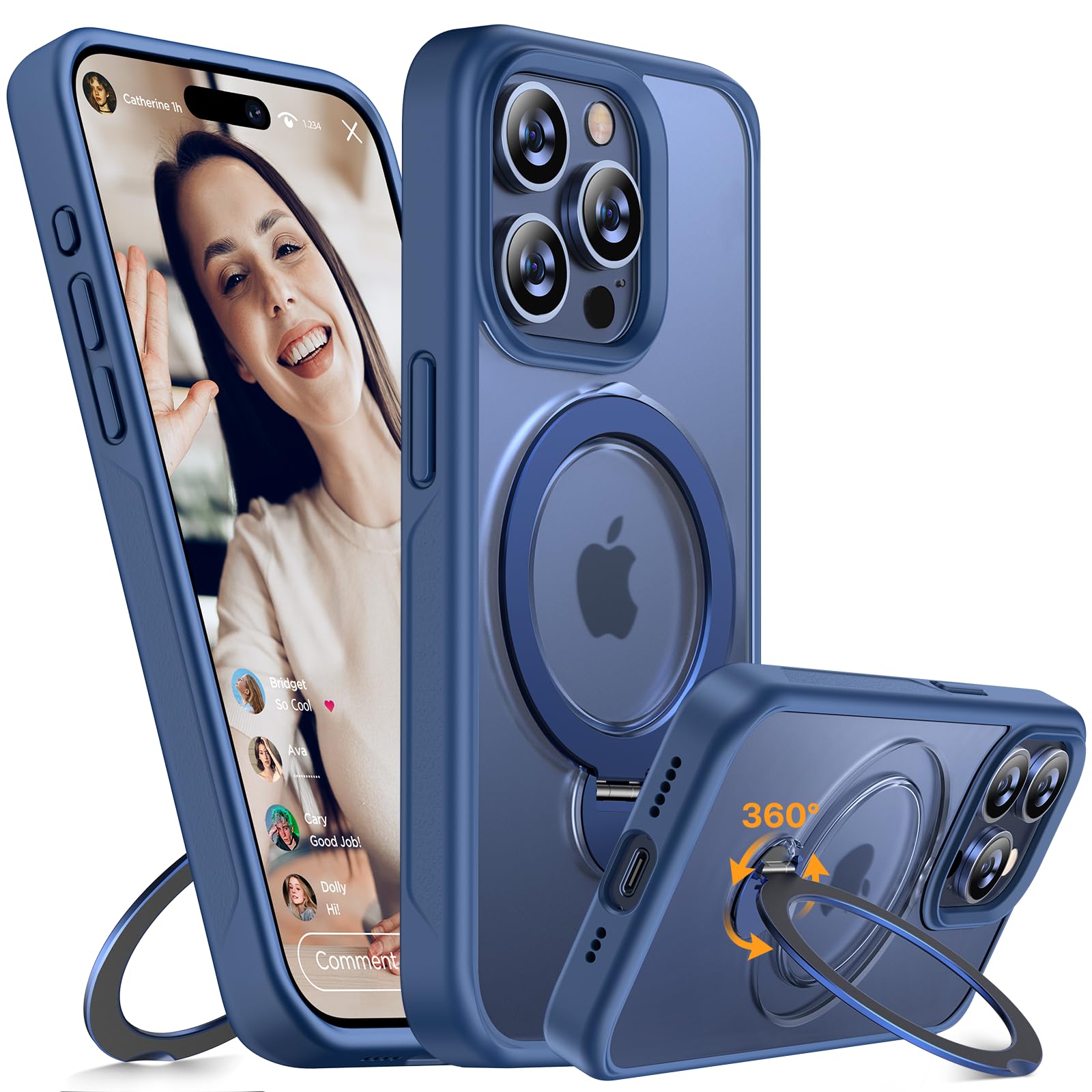 Miracase Custodia per iPhone 15 Pro Max: supporto magnetico girevole a 360° con MagSafe, protezione antiurto di grado militare, custodia protettiva opaca per iPhone 15 Pro Max con supporto ad anello