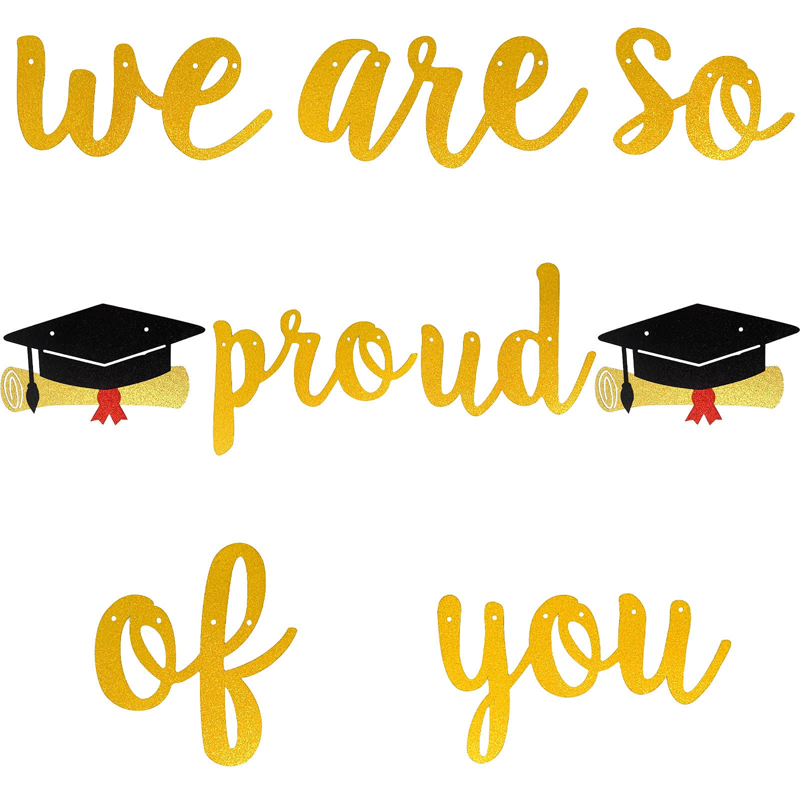 ABCpartyland „We Are So Proud Of You“ Banner – Vorgespannt, Glitzernd & Ohne Montage (rot-gold)