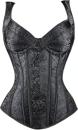 Womens Lace up Gothic Jacquard Shoulder Straps Tank Overbust Shaper Corset Bustiers Top