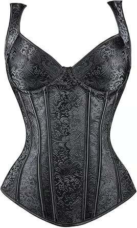 Women's Lace-up Gothic Jacquard Shoulder Straps Tank Overbust Shaper Corset Bustiers Top