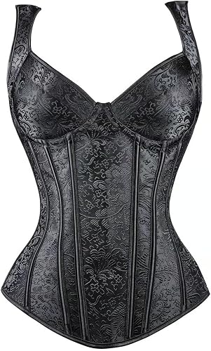ADELCE Women's Lace up Gothic Jacquard Shoulder Straps Tank Overbust Shaper Corset Bustiers Top