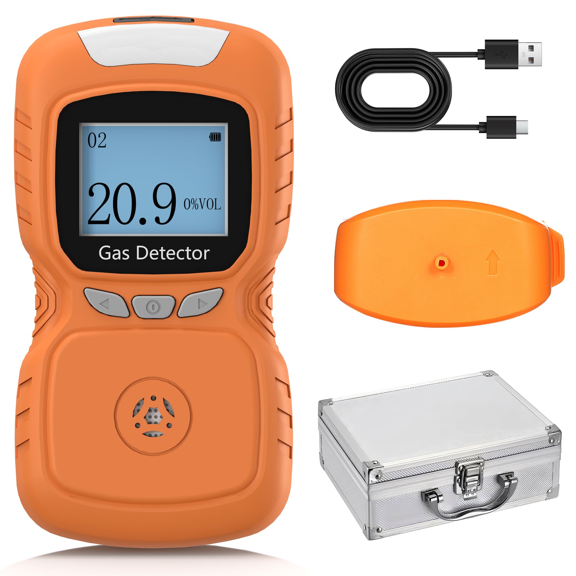 Portable Oxygen Detector, 0-30% VOL O2 Gas Monitor, 0.5s Fast Response, Rechargeable Oxygen Meter with Vibration, Light & Sound Alarms, Dust & Explosion Proof (Orange)-image-19