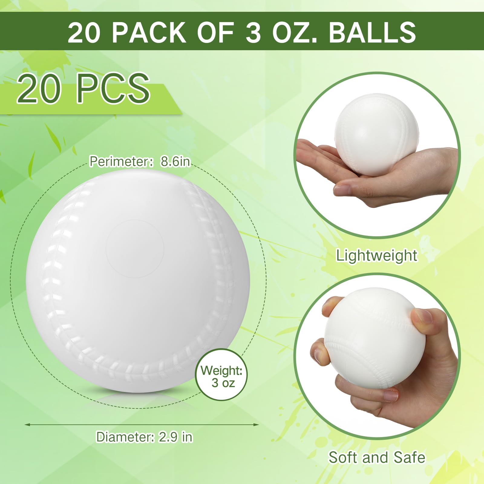 VioraWhite Pelotas para máquina de lanzamiento, pelotas de espuma de alta densidad, práctica de béisbol, sóftbol, entrenamiento para práctica de bateo y práctica de campo, 3 onzas, 2.9 pulgadas