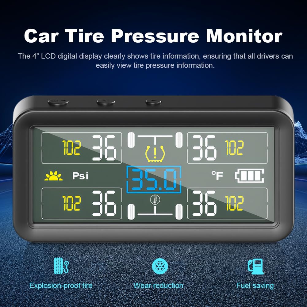RV Tire Pressure Monitoring System, Tire Pressure Monitor with Solar Charge, TP-MS with 4 Sensors & Alarm Modes, New Updated w/Color LCD Display, 0-87PSI for RV/Trailer/Truck/SUV