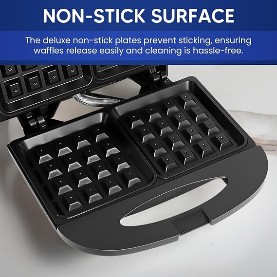 Elite Gourmet Maxi-Matic Electric Nonstick Belgian Waffle Iron Snack Maker Machine, Breakfast, Sandwiches, Compact & Portable, 2 Slice, Black