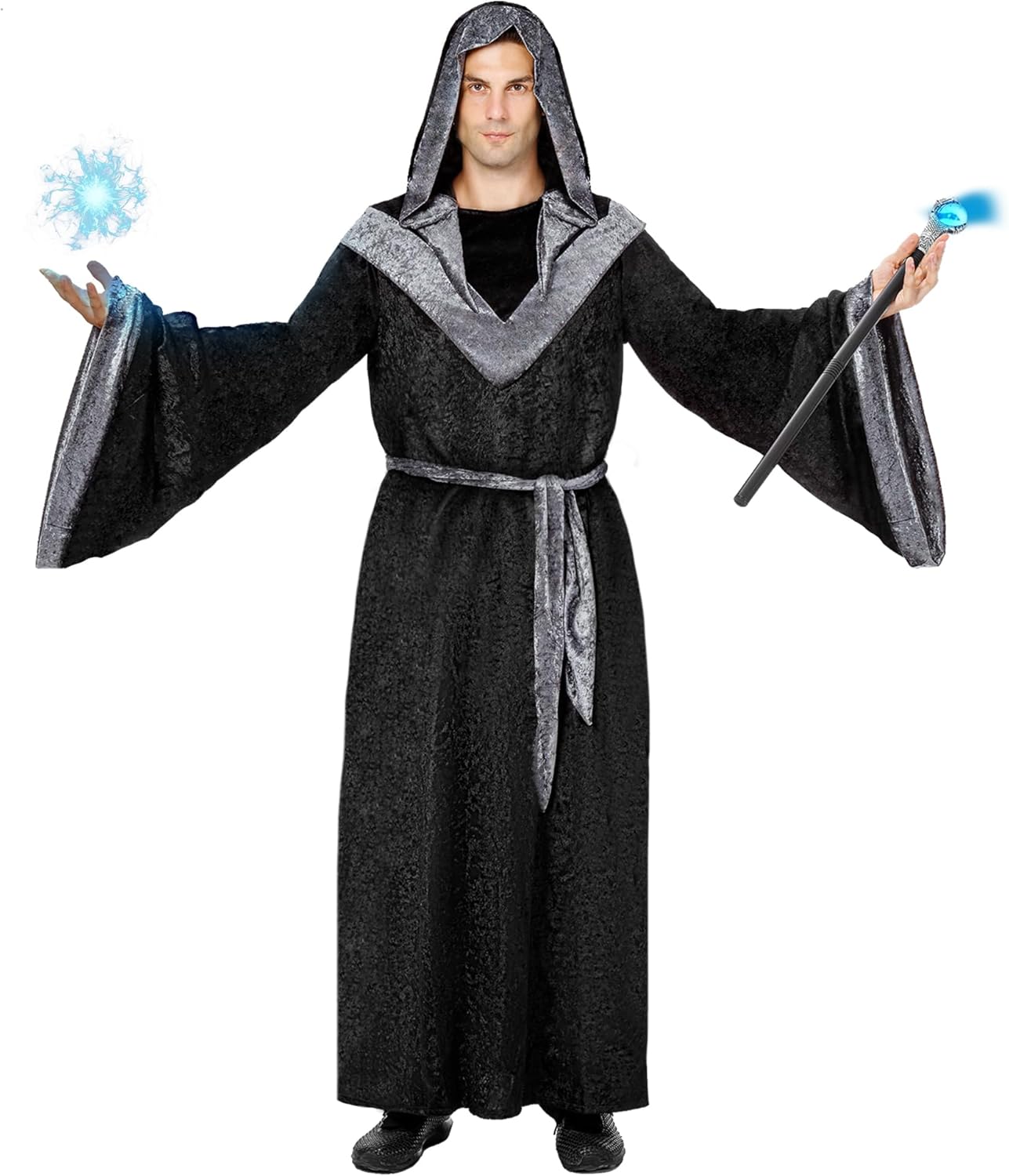 Funnlot Wizard Costume Men Adult- Warlock Costume Men with Black Wizard Robe Halloween Sorcerer